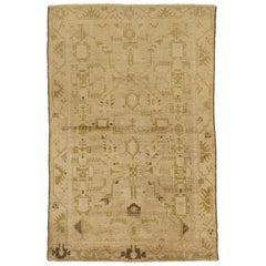 Antique Persian Malayer Rug with Brown and Gold Geometric Details on Ivory Field