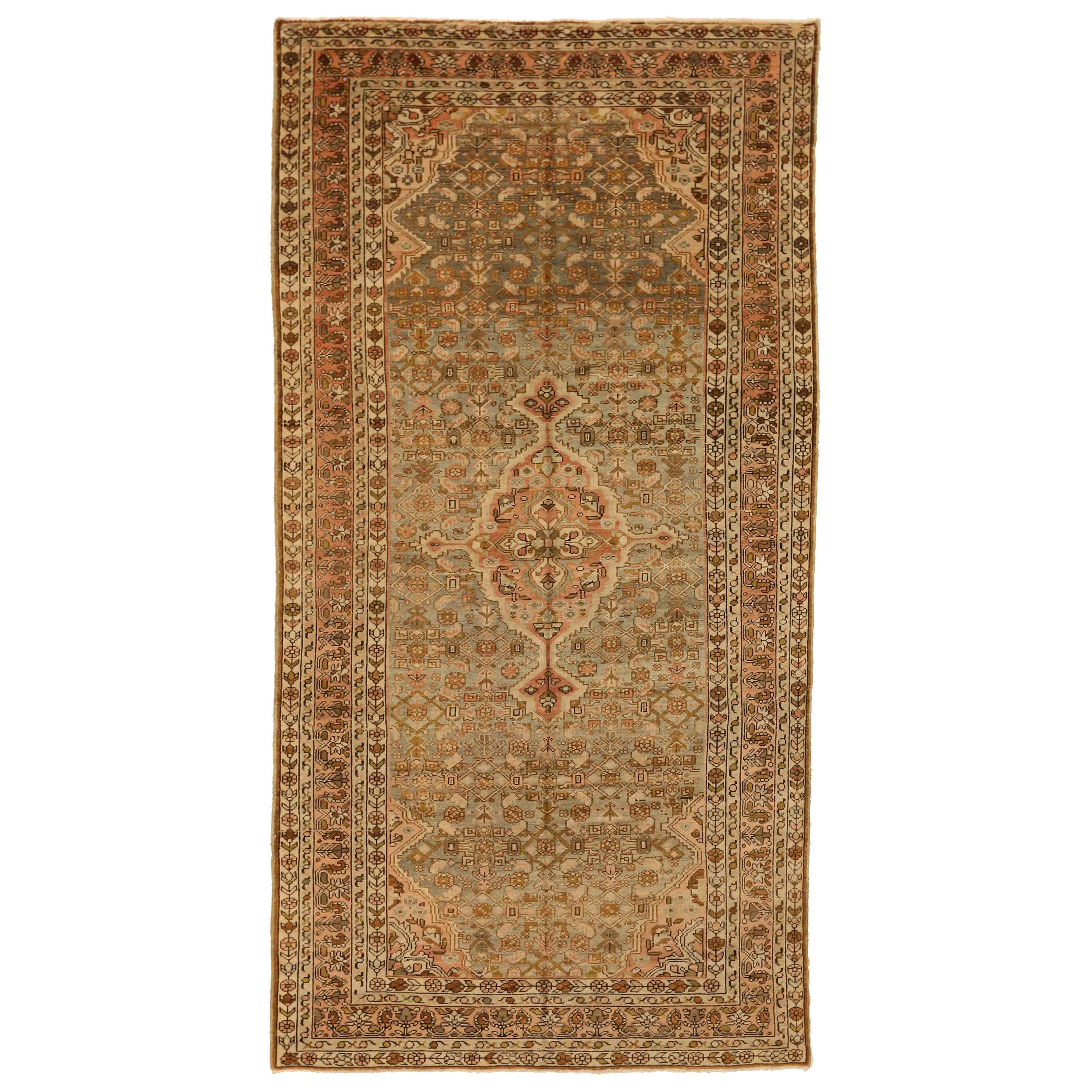 Antique Persian Malayer Rug with Floral Details on Ivory Field For Sale