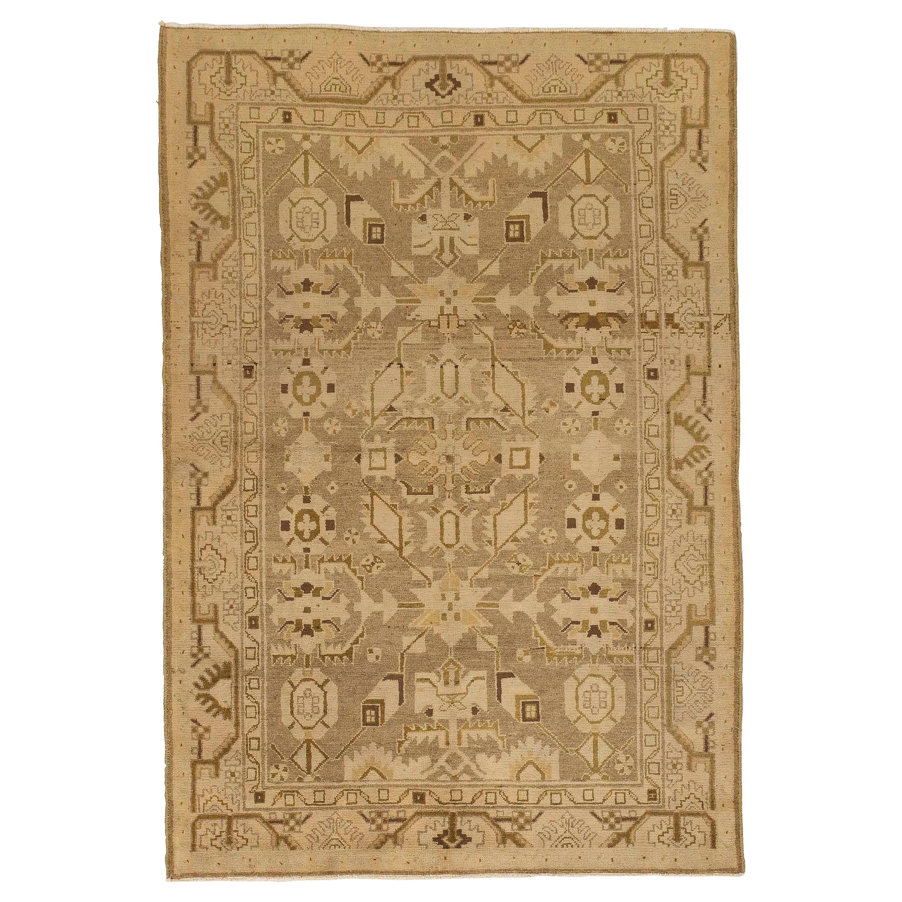 Antique Persian Malayer Rug with Brown and Beige Tribal Details on Ivory Field For Sale