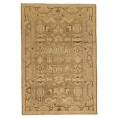Antique Persian Malayer Rug with Brown and Beige Tribal Details on Ivory Field