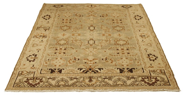 Antique Persian Malayer Rug with Brown and Beige Tribal Motifs on Ivory ...