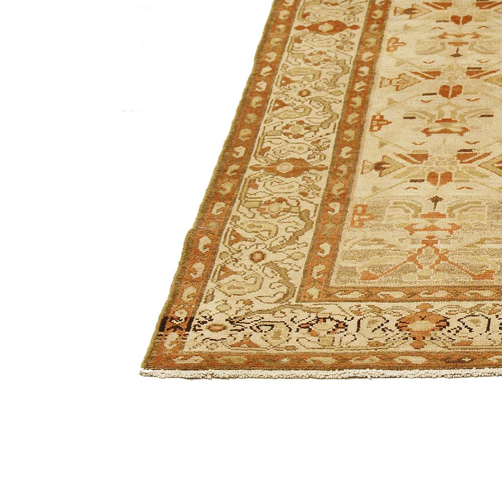 Antique Persian Malayer Rug with Brown and Beige Tribal Motifs on Ivory Field In Excellent Condition For Sale In Dallas, TX