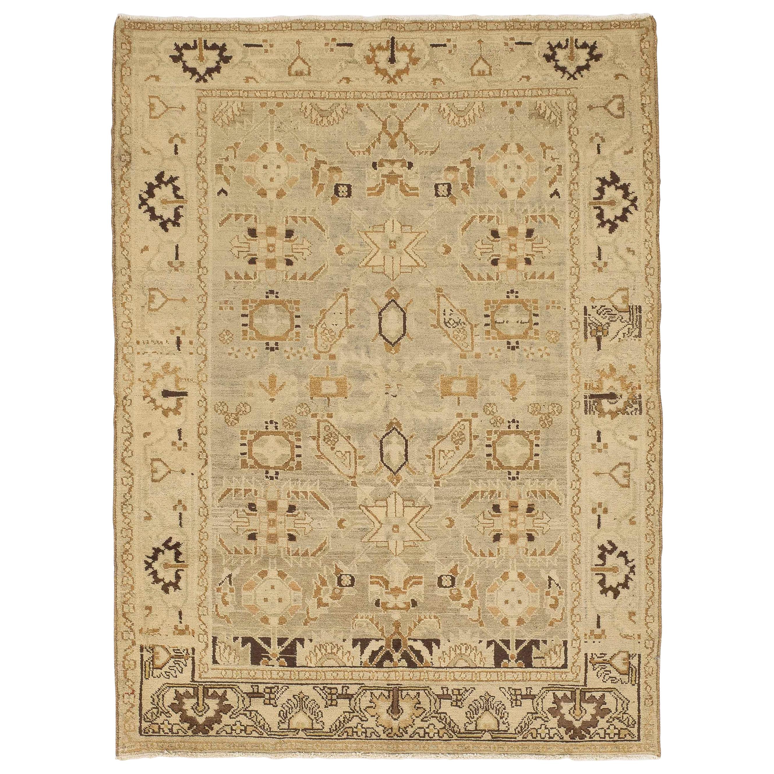 Antique Persian Malayer Rug with Brown and Beige Tribal Motifs on Ivory Field