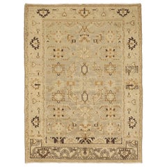 Antique Persian Malayer Rug with Brown and Beige Tribal Motifs on Ivory Field