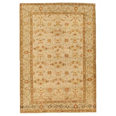 Antique Persian Malayer Rug with Brown and Beige Tribal Motifs on Ivory Field