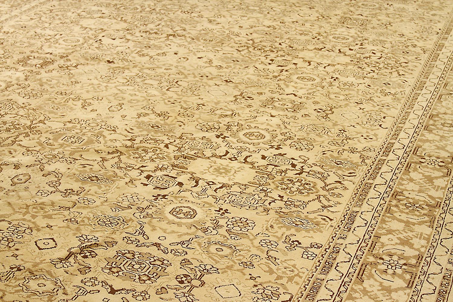 Hand-Woven Antique Persian Malayer Rug with Brown and Black Floral Details on Ivory Field For Sale