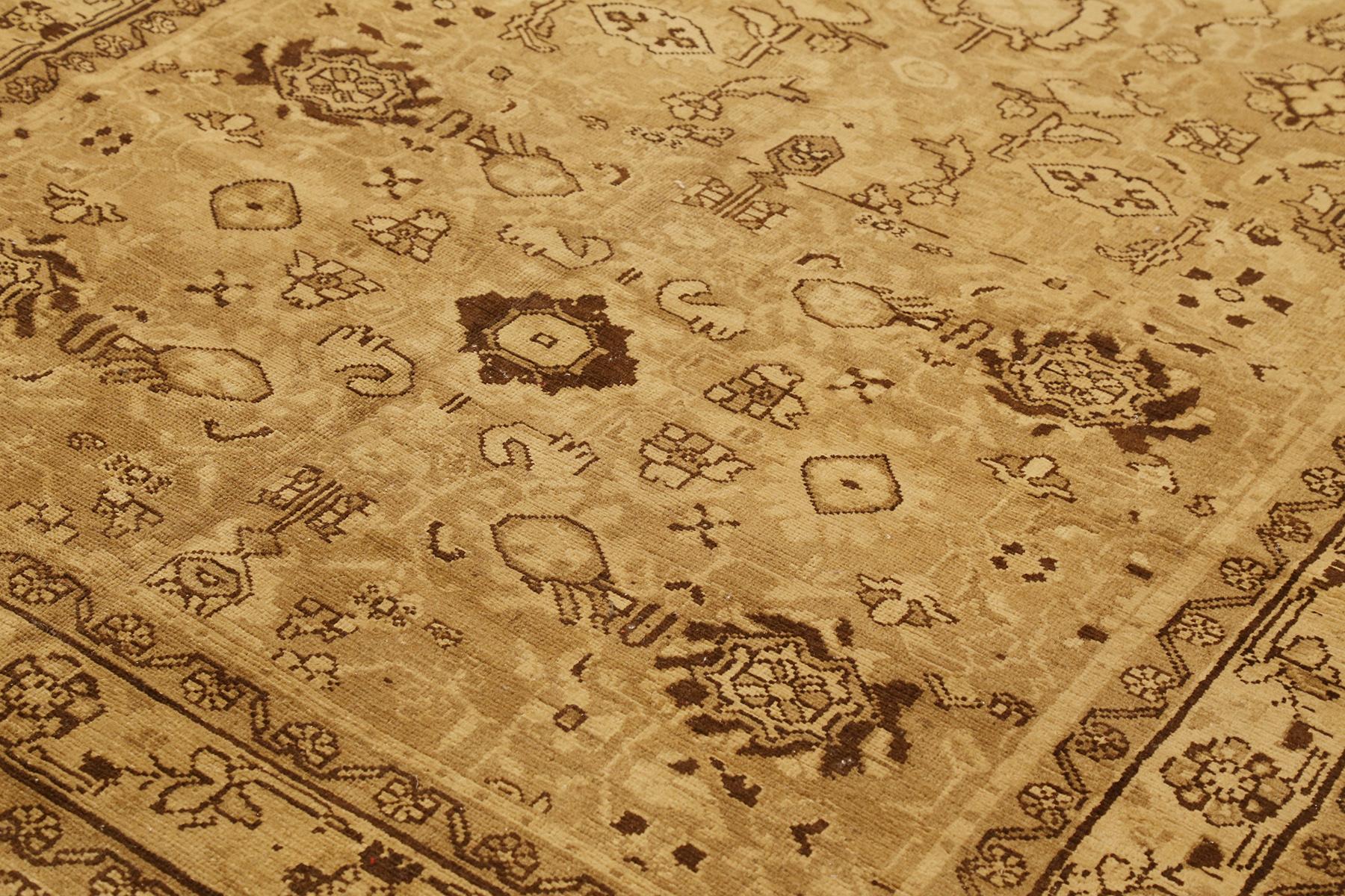 Hand-Woven Antique Persian Malayer Rug with Brown Floral Details on Beige Field For Sale
