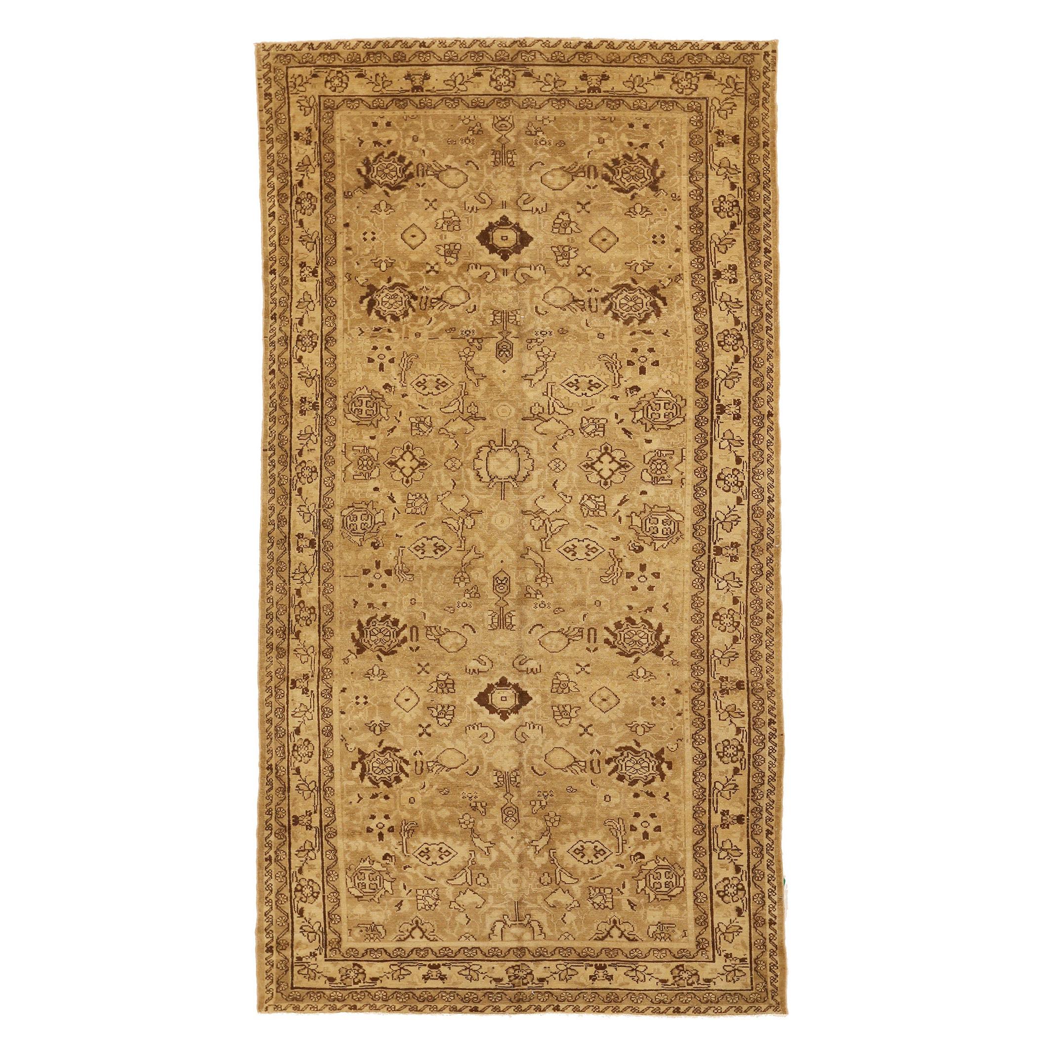 Antique Persian Malayer Rug with Brown Floral Details on Beige Field For Sale