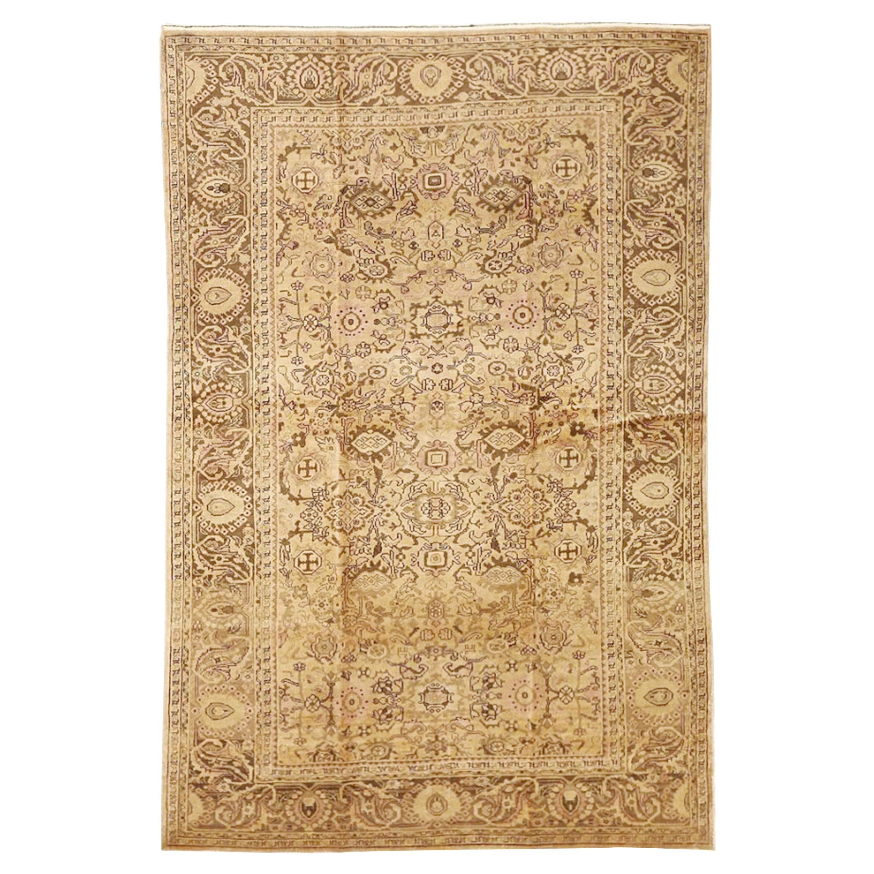 Antique Persian Malayer Rug with Brown Floral and Geometric Details For Sale