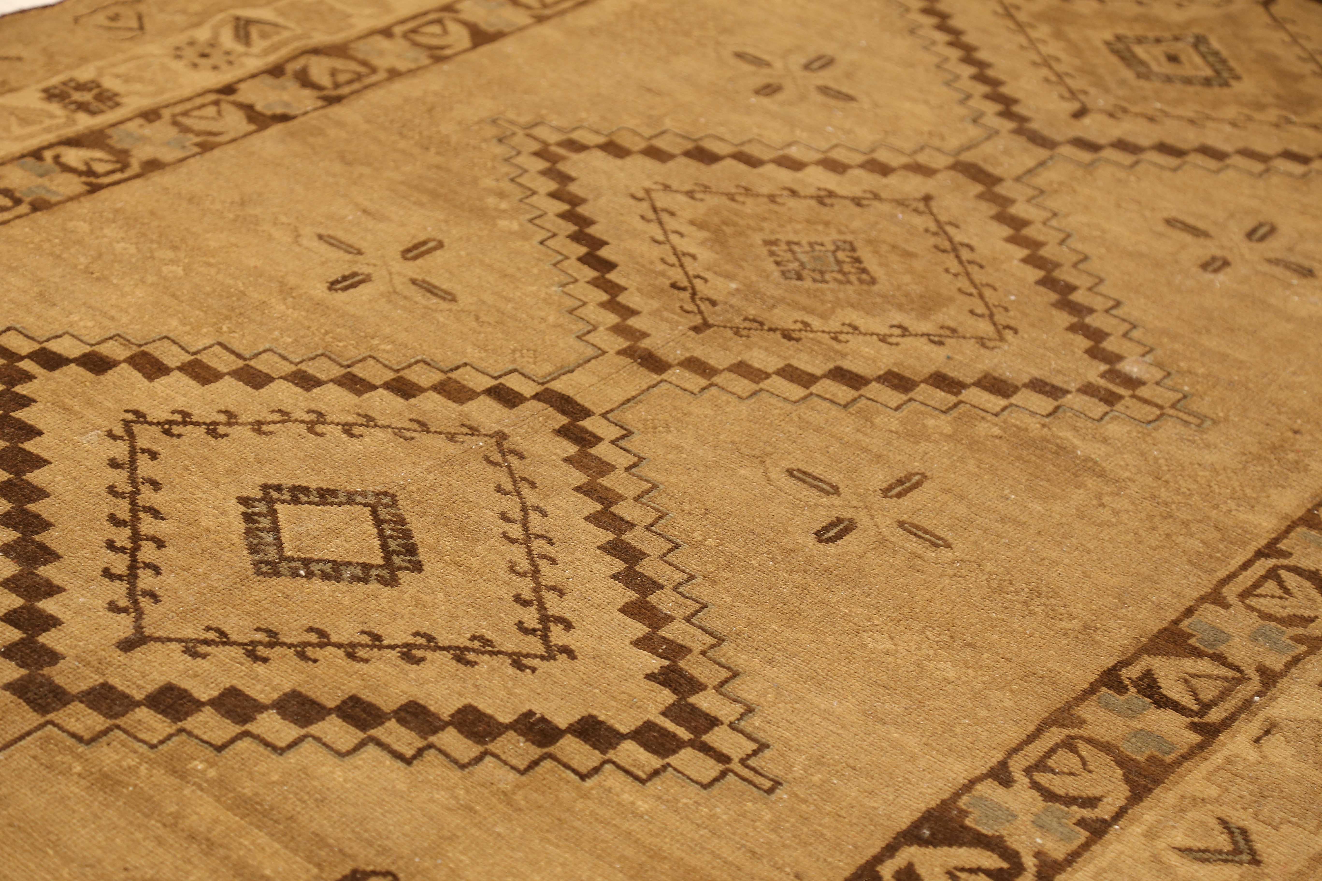 Hand-Woven Antique Persian Malayer Rug with Brown Geometric Details For Sale