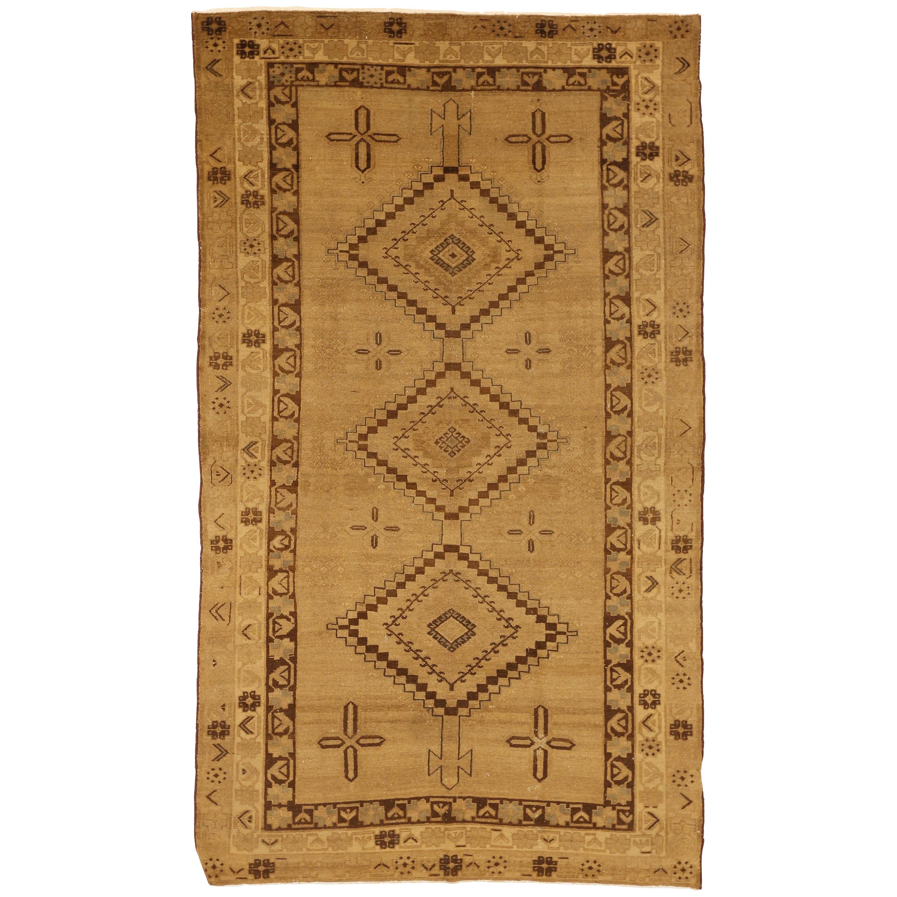 Antique Persian Malayer Rug with Brown Geometric Details