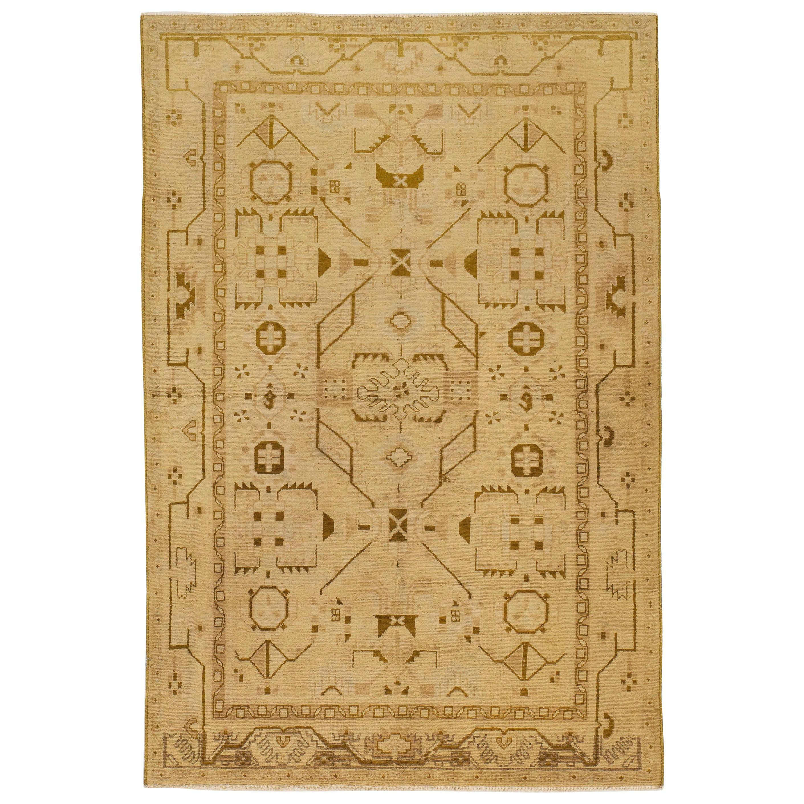 Antique Persian Malayer Rug with Brown Geometric & Tribal Details on Ivory Field For Sale