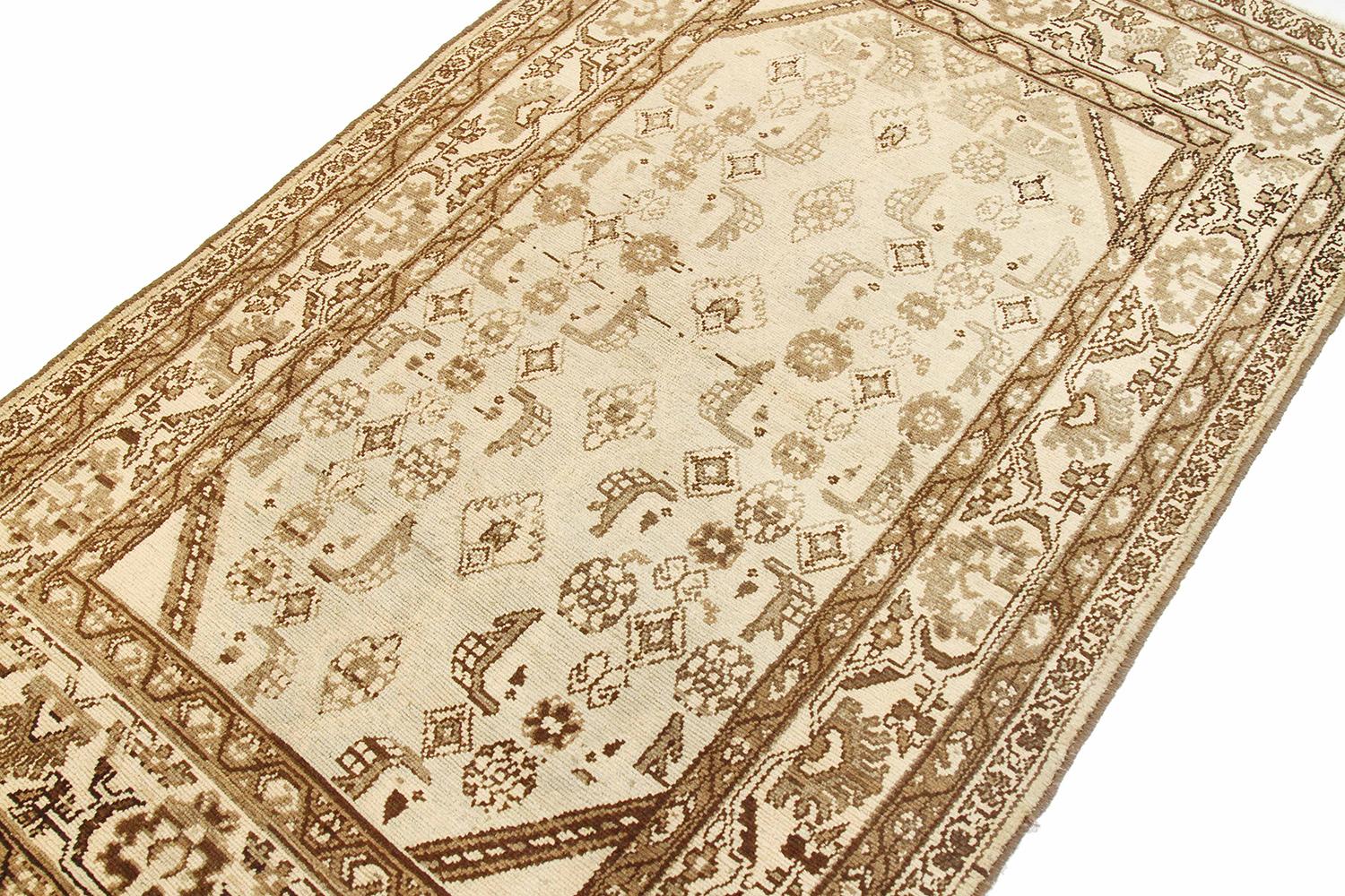 Hand-Woven Antique Persian Malayer Rug with Brown & Gray Tribal Details Ivory Field For Sale