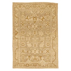 Tapis persan ancien Malayer avec détails géométriques marron et ivoire