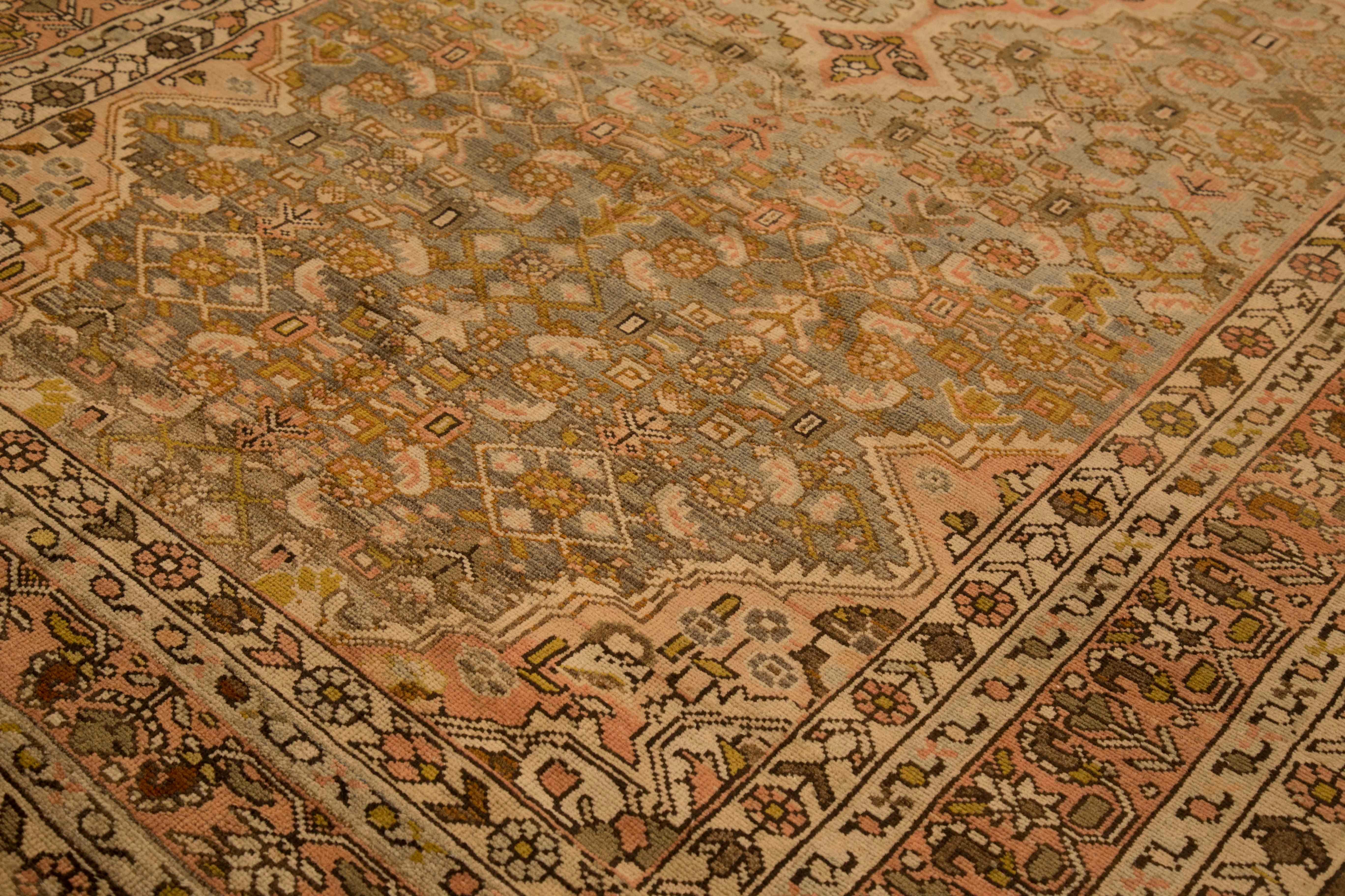 Asian Antique Persian Malayer Rug with Floral Details on Ivory Field For Sale