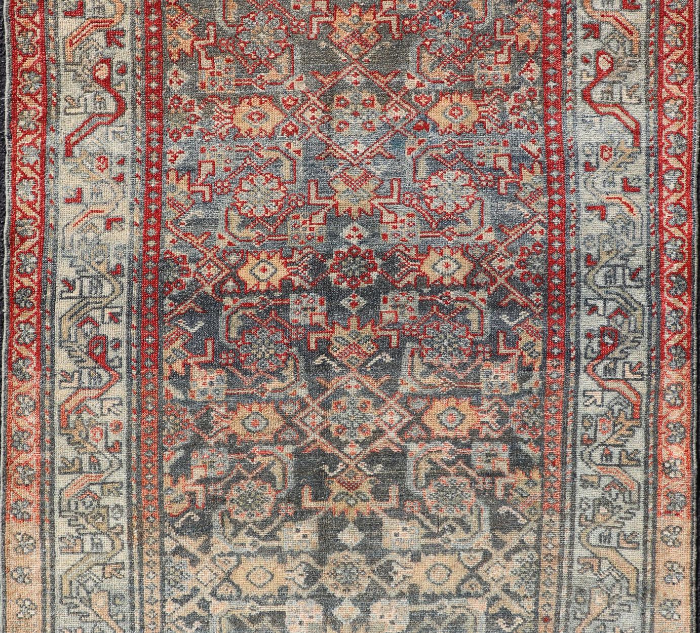 Hand-Knotted Antique Persian Malayer Rug with Colorful All-Over Geometric Design For Sale