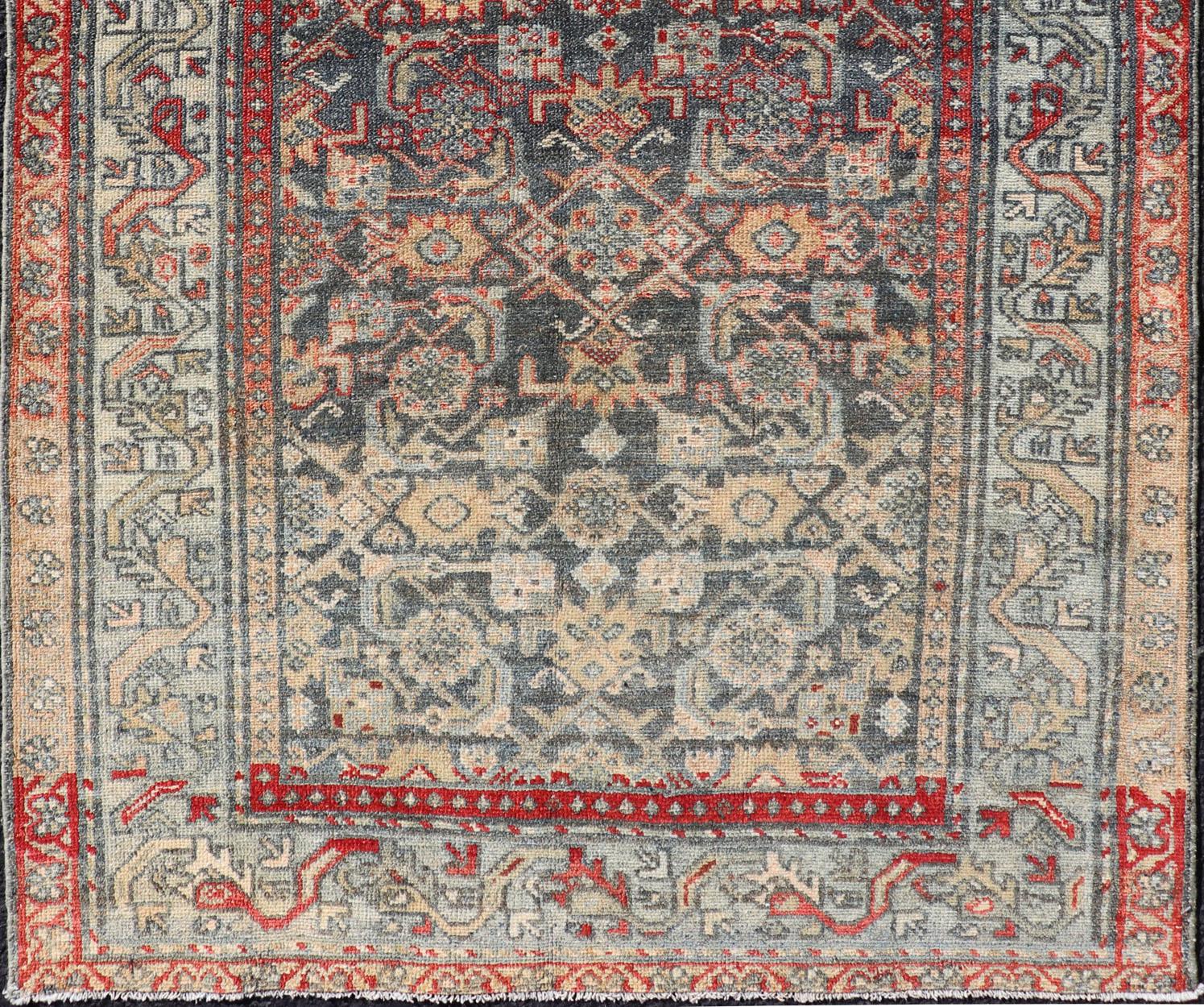 Antique Persian Malayer Rug with Colorful All-Over Geometric Design In Good Condition For Sale In Atlanta, GA