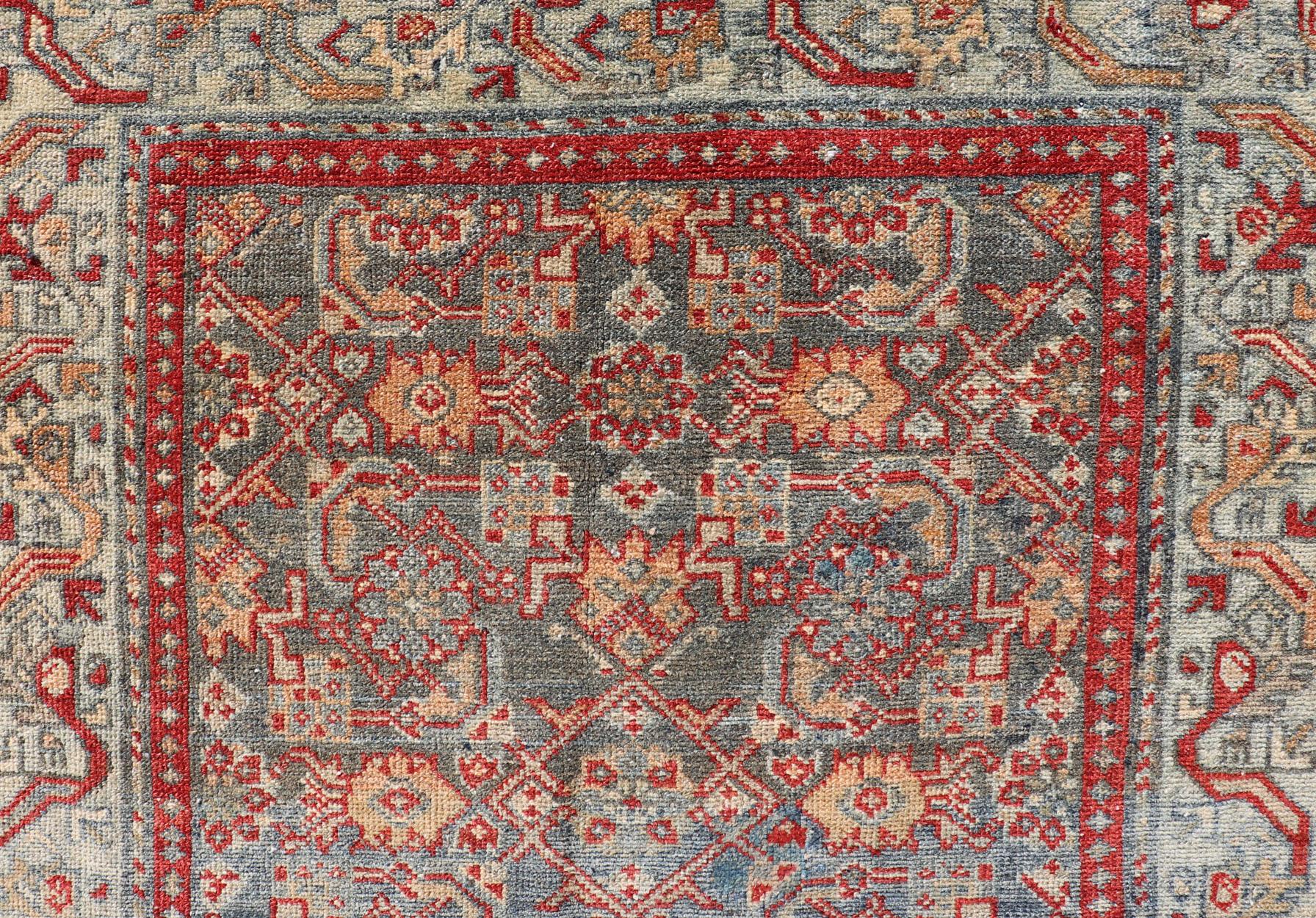 Wool Antique Persian Malayer Rug with Colorful All-Over Geometric Design For Sale