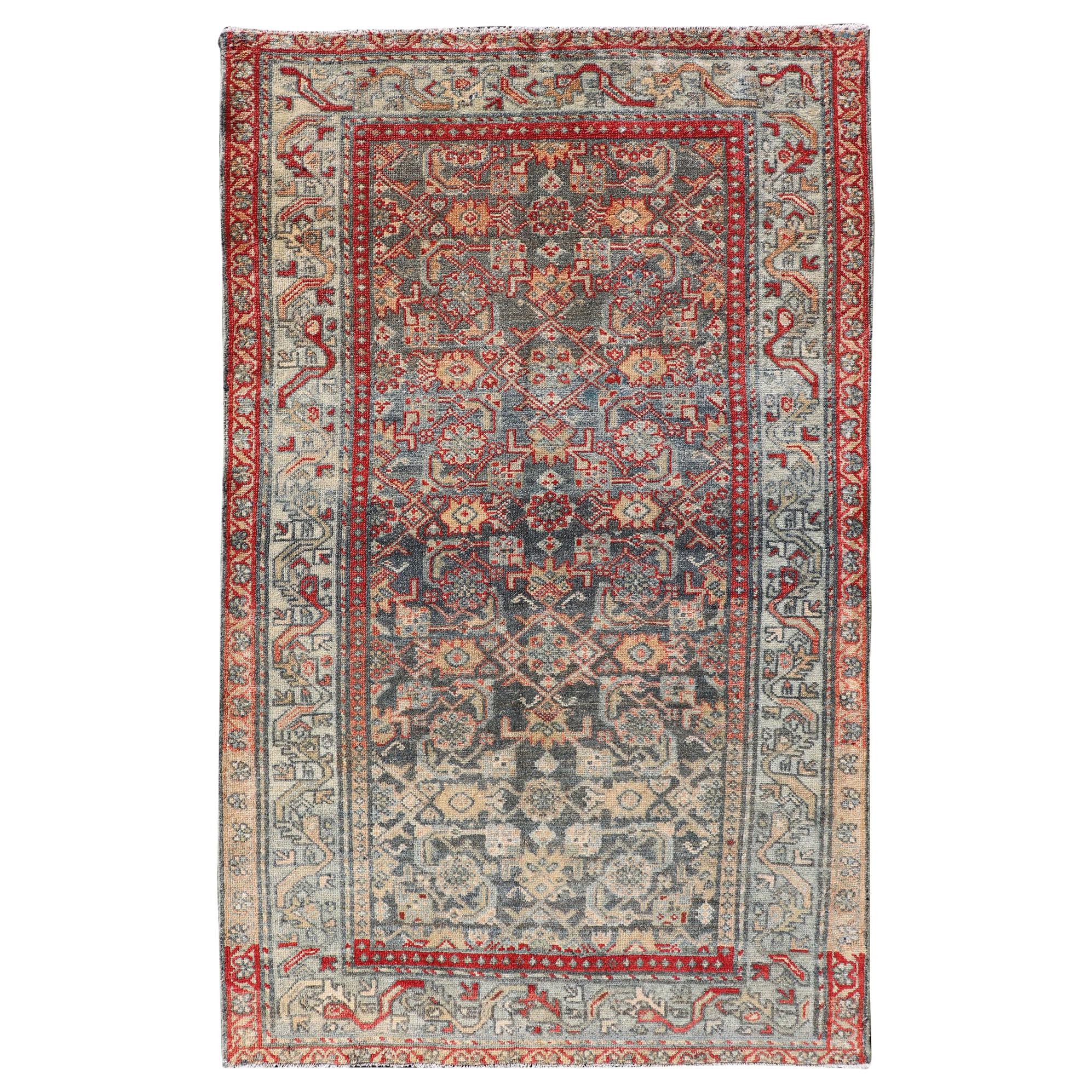 Antique Persian Malayer Rug with Colorful All-Over Geometric Design