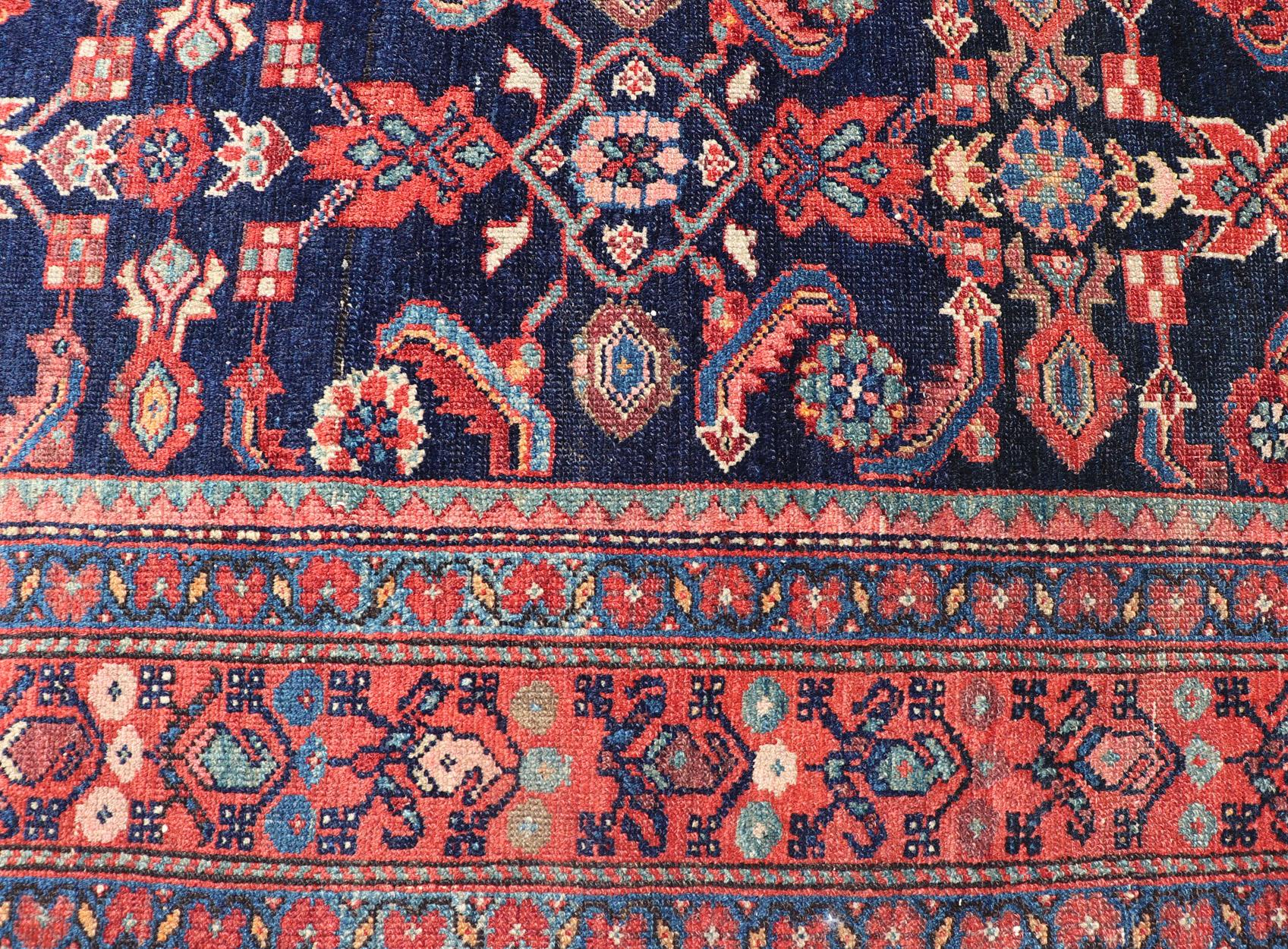 Antique Persian Malayer Rug with Colorful Geometric All-Over Design in Dark Blue For Sale 8