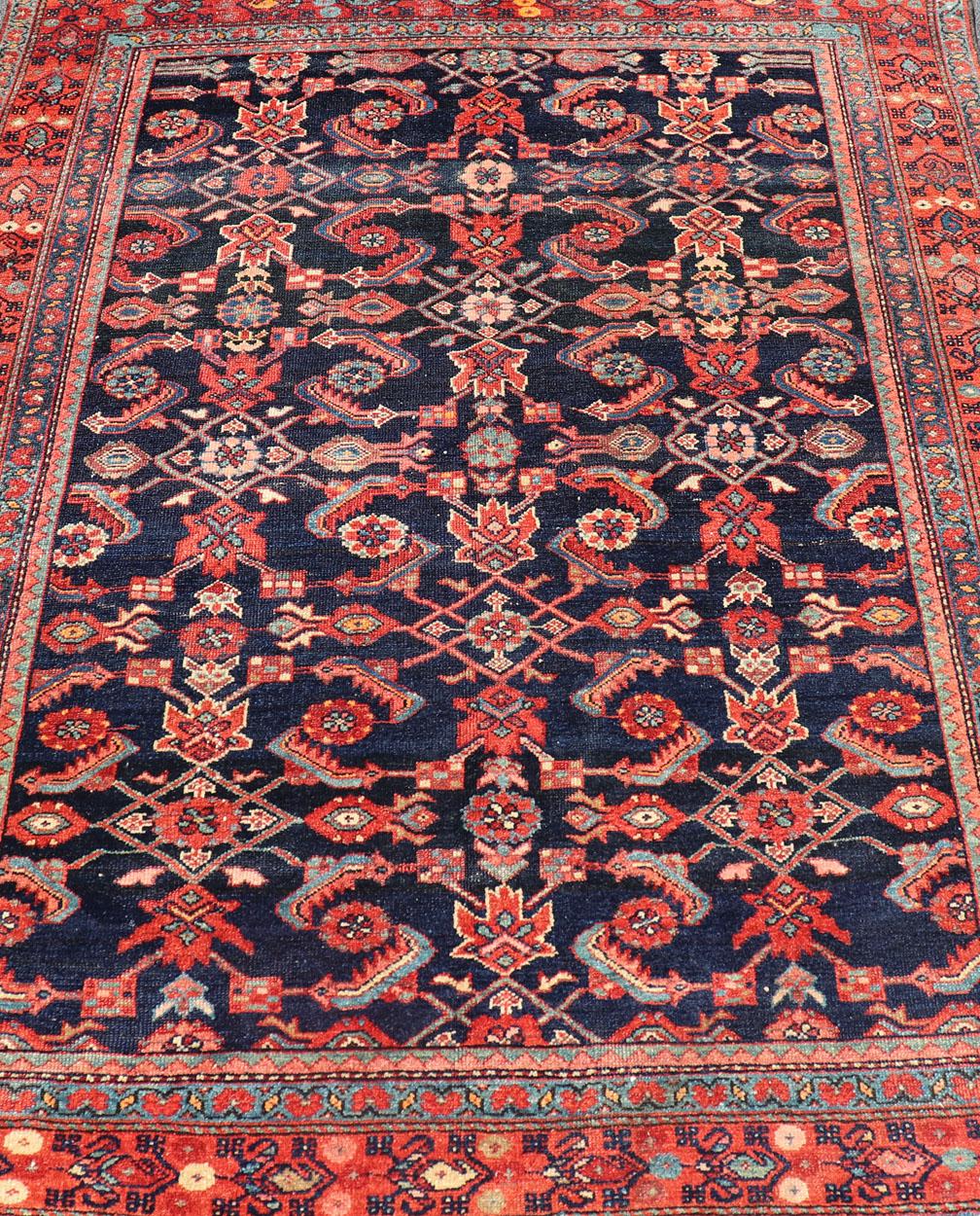 Antique Persian Malayer Rug with Colorful Geometric All-Over Design in Dark Blue For Sale 2