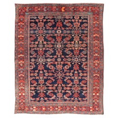 Antiker persischer Malayer-Teppich mit buntem, geometrischem All-Over-Design in Dunkelblau