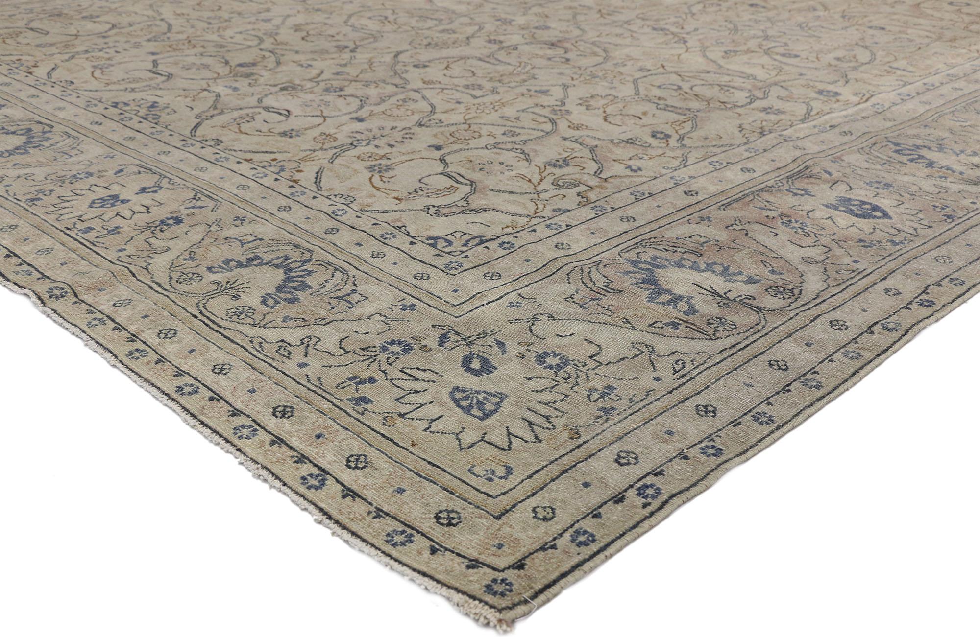 52452 Antique Persian Malayer rug with Dutch Renaissance and European style. With architectural elements of curved lines and a subdued color scheme, this hand knotted wool antique Persian Malayer rug embodies a combination of Dutch Renaissance and