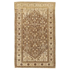 Antique Persian Malayer Rug with Floral and Geometric Details in Brown and Beige