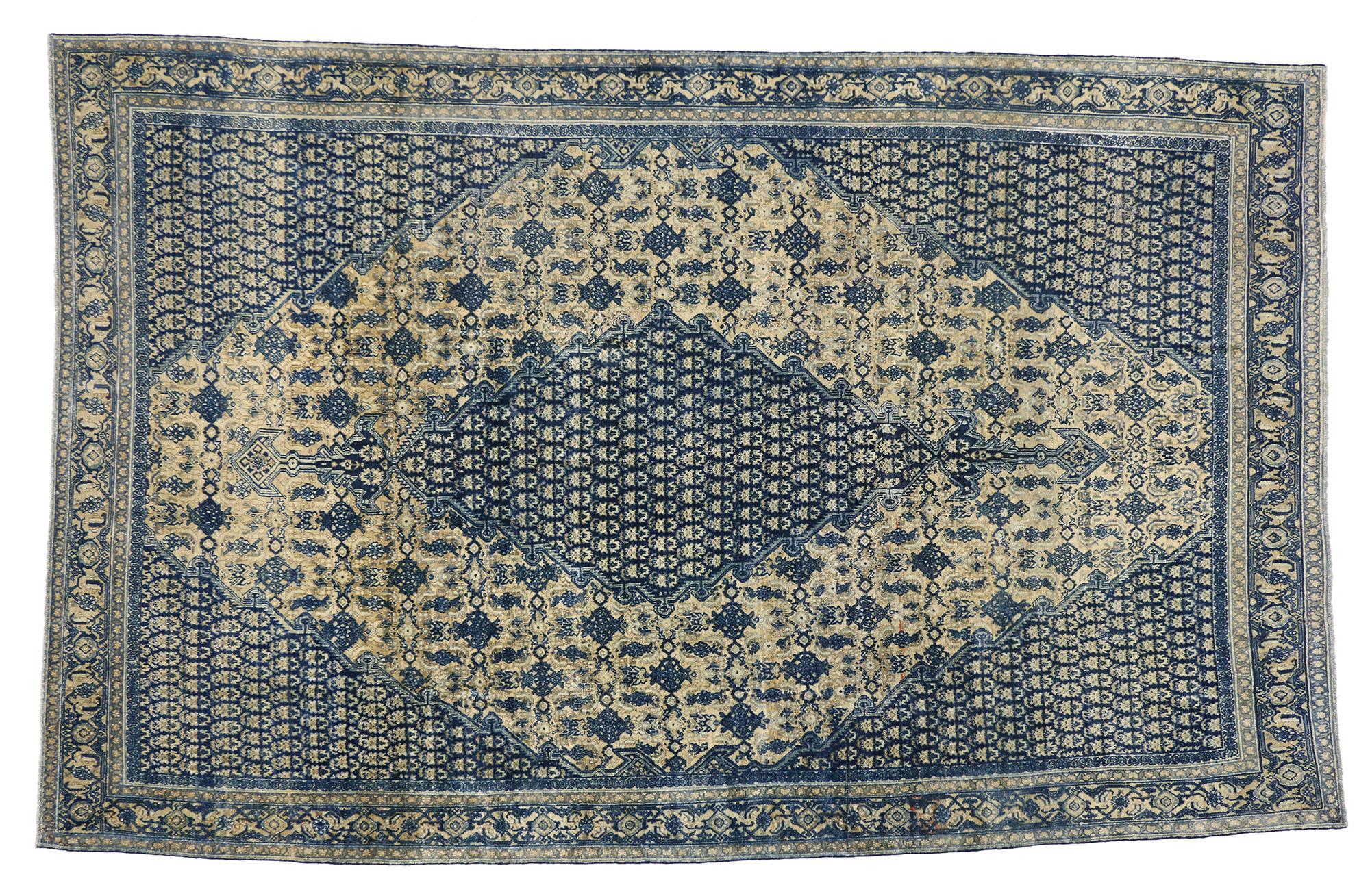 Hand-Knotted Antique Persian Malayer Rug with French Country Style