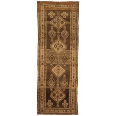 Tapis persan ancien Malayer avec médaillons géométriques sur fond marron/ivoire