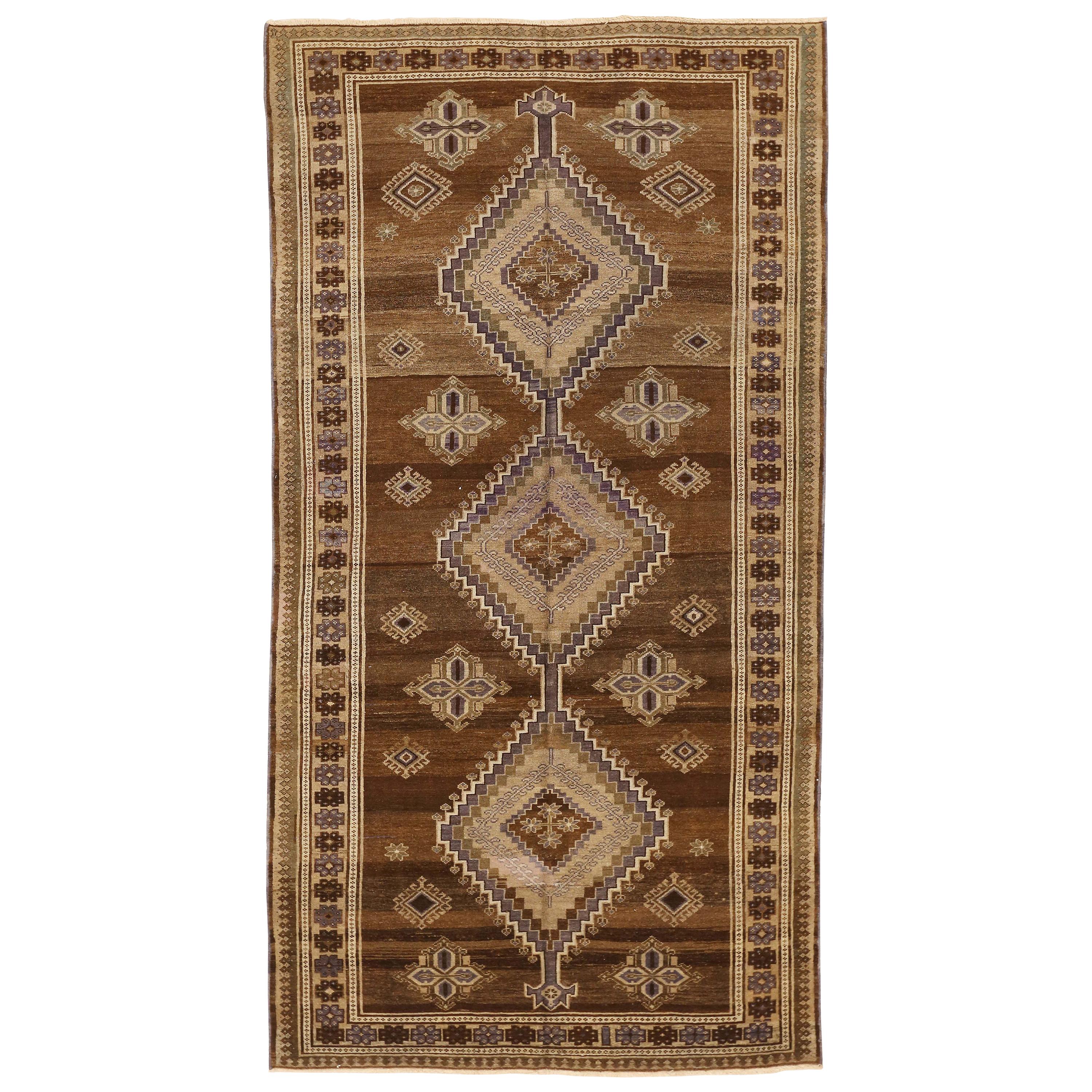 Antique Persian Malayer Rug with Gray and Brown Geometric Details For Sale