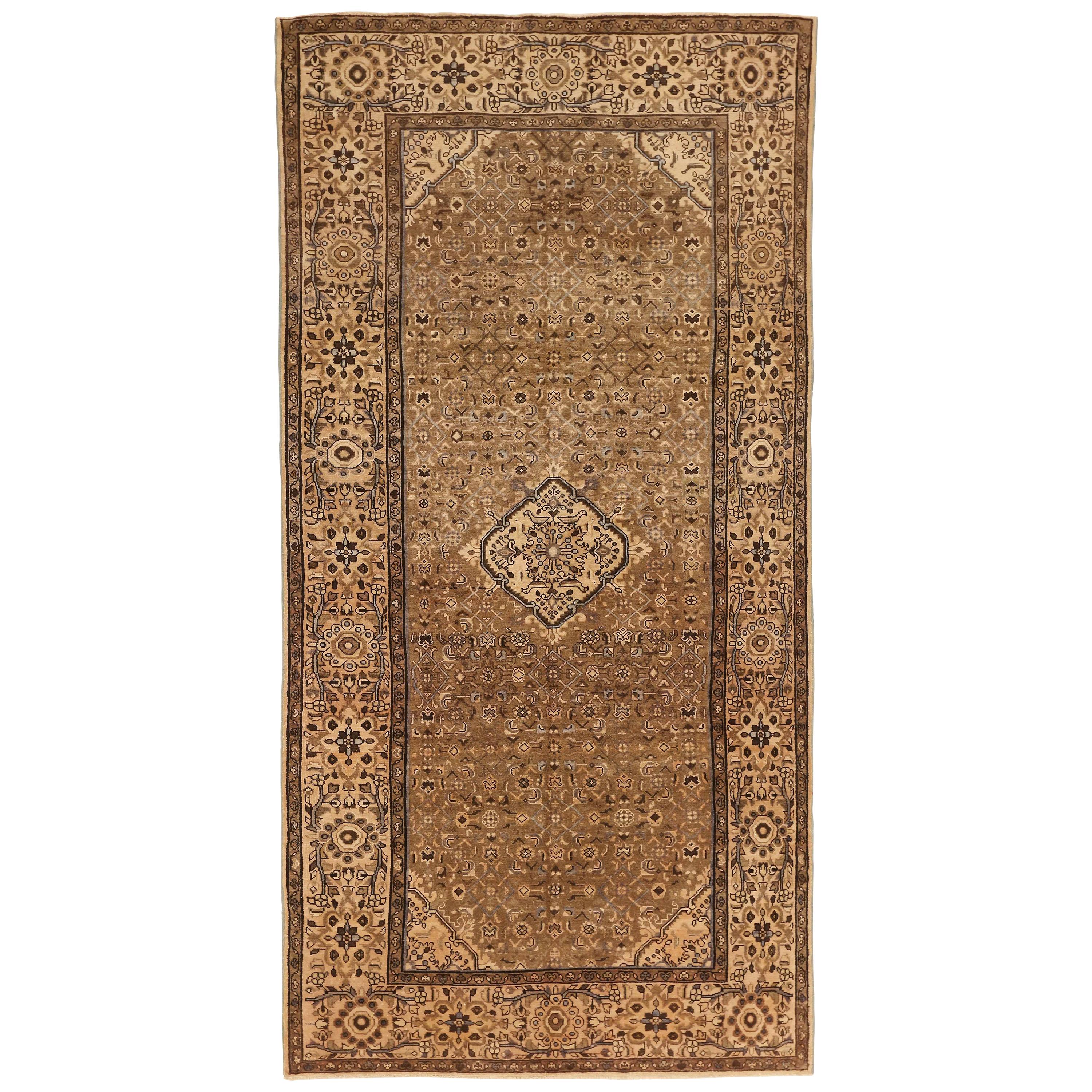 Antique Persian Malayer Rug with Gray and Brown Botanical Details For Sale