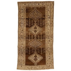 Antique Persian Malayer Rug with Gray and Brown Diamond Medallions