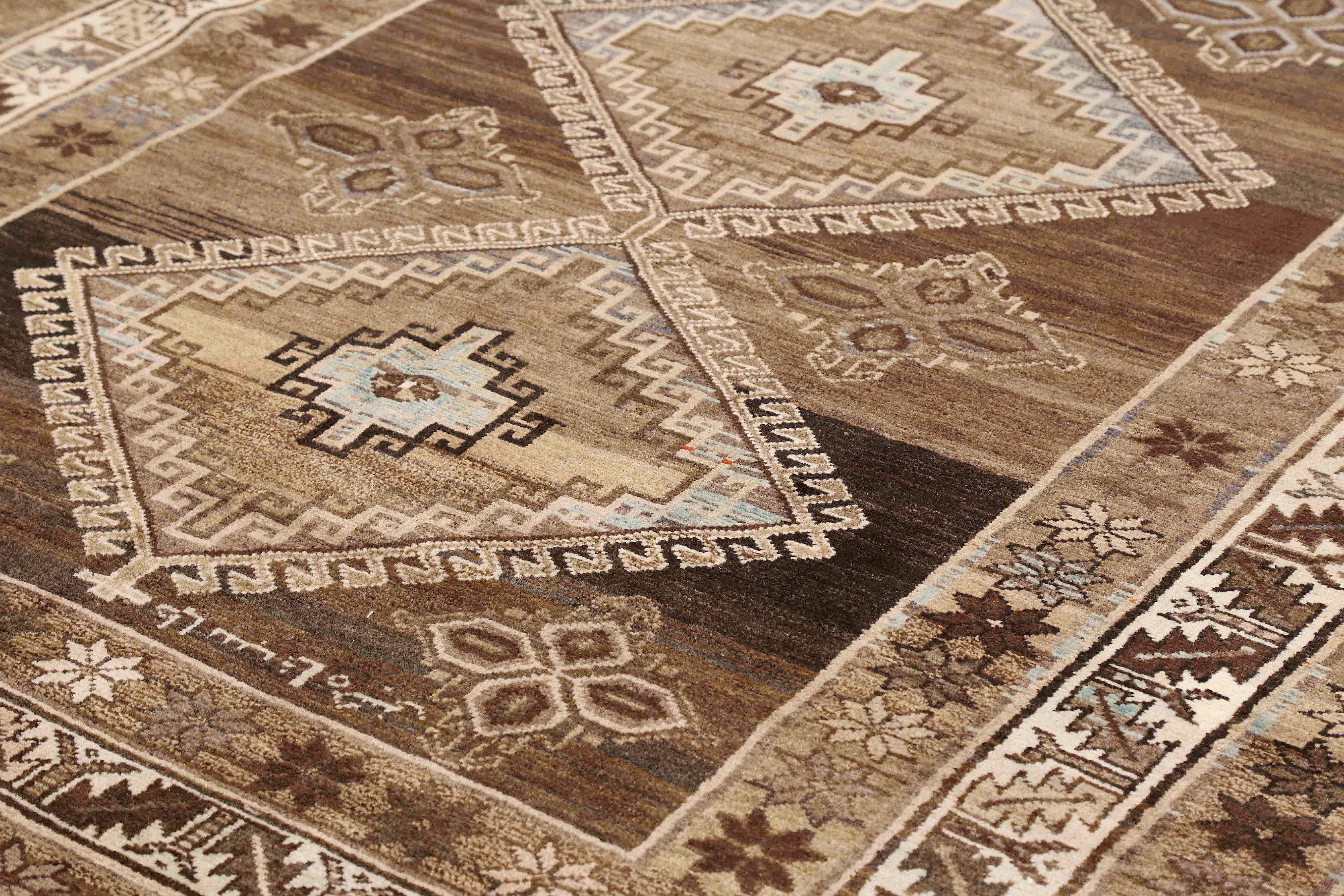 Hand-Woven Antique Persian Malayer Rug with Gray and Brown Geometric Motifs For Sale
