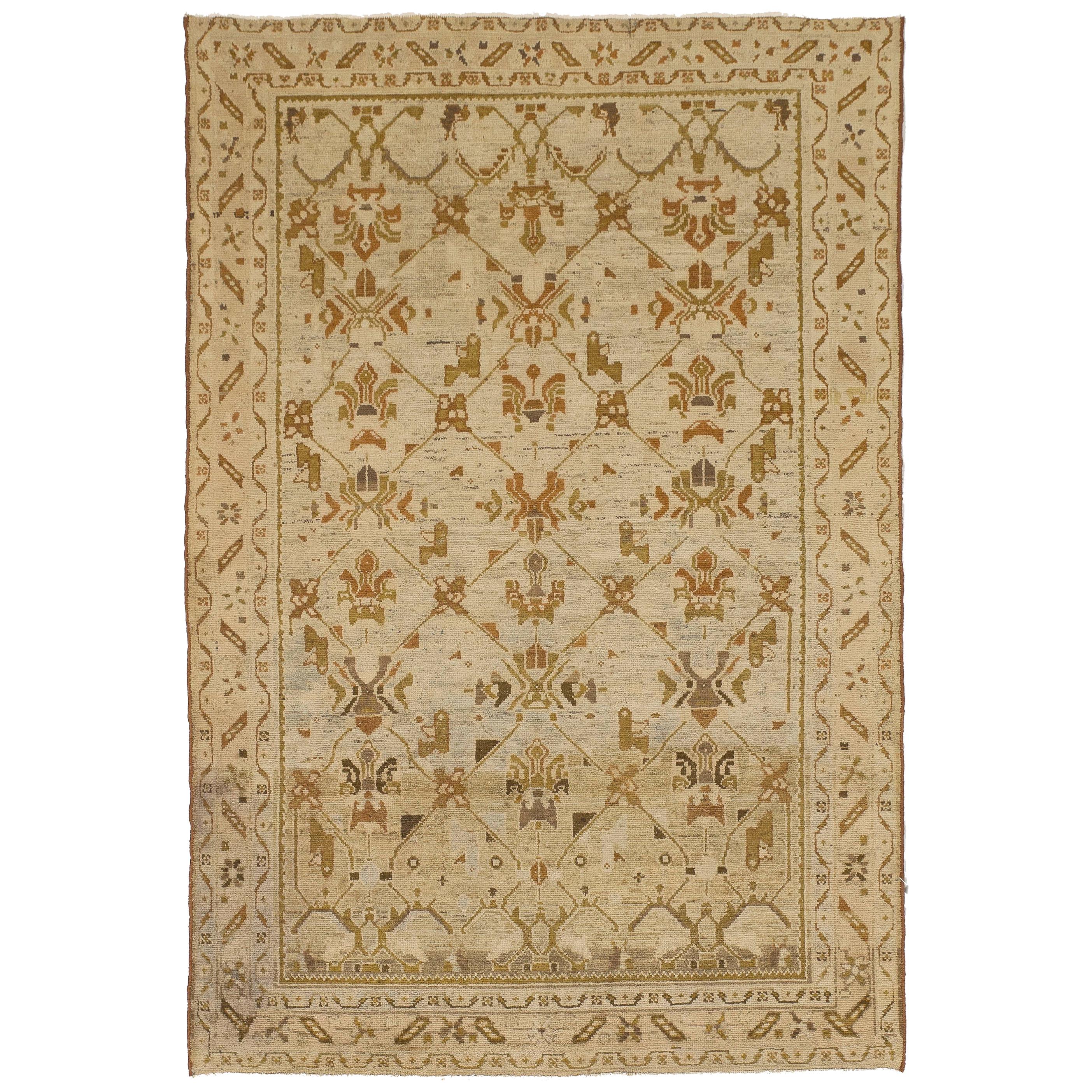 Antique Persian Malayer Rug with Green and Brown Botanical Details All-Over For Sale