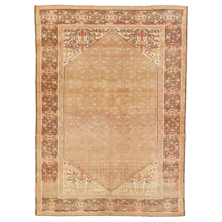 Antique Persian Malayer Rug with Green and Pink Botanical Details on ...
