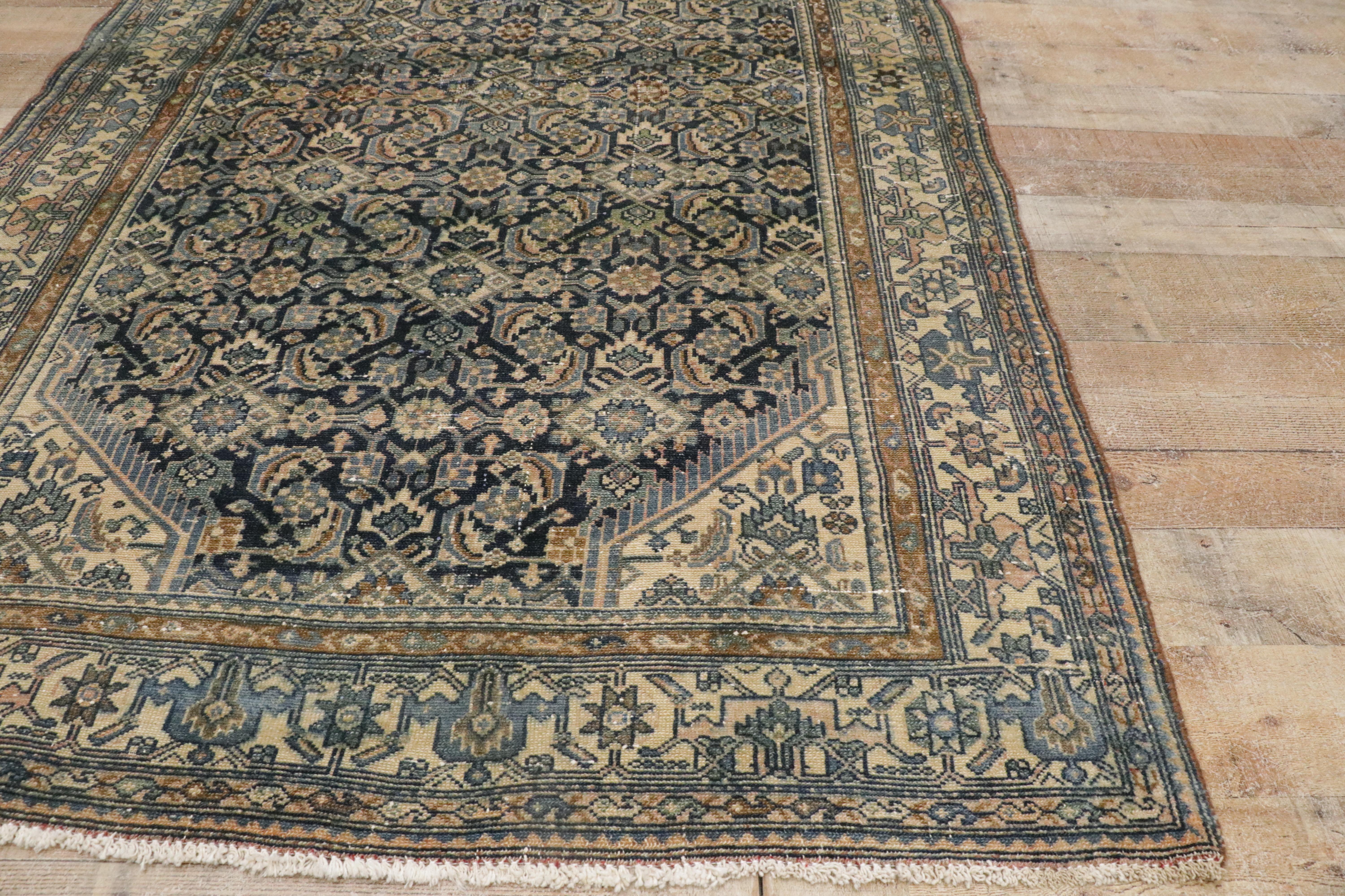Tappeto antico persiano Malayer con disegno Herati, afflitto. in vendita 4