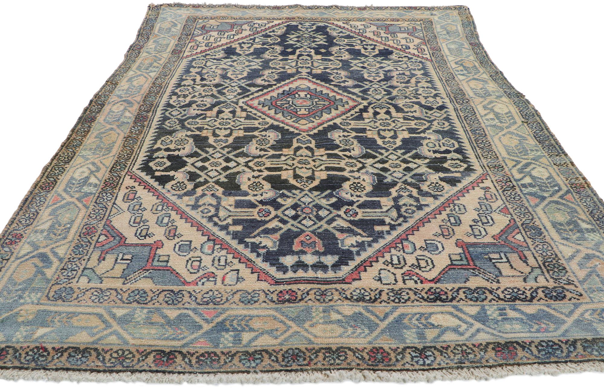 Hand-Knotted Antique Persian Malayer Rug with Herati Design For Sale