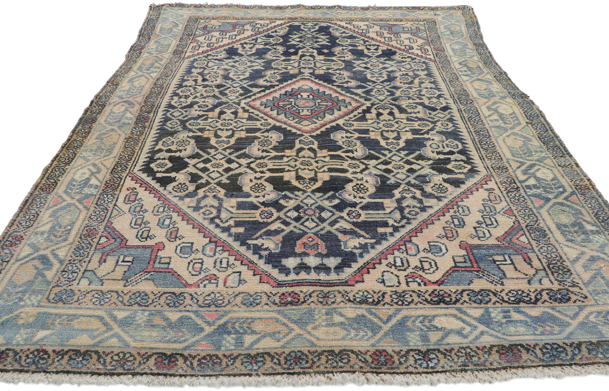 Hand-Knotted 1920's Persian Malayer Carpet with Modern Style For Sale