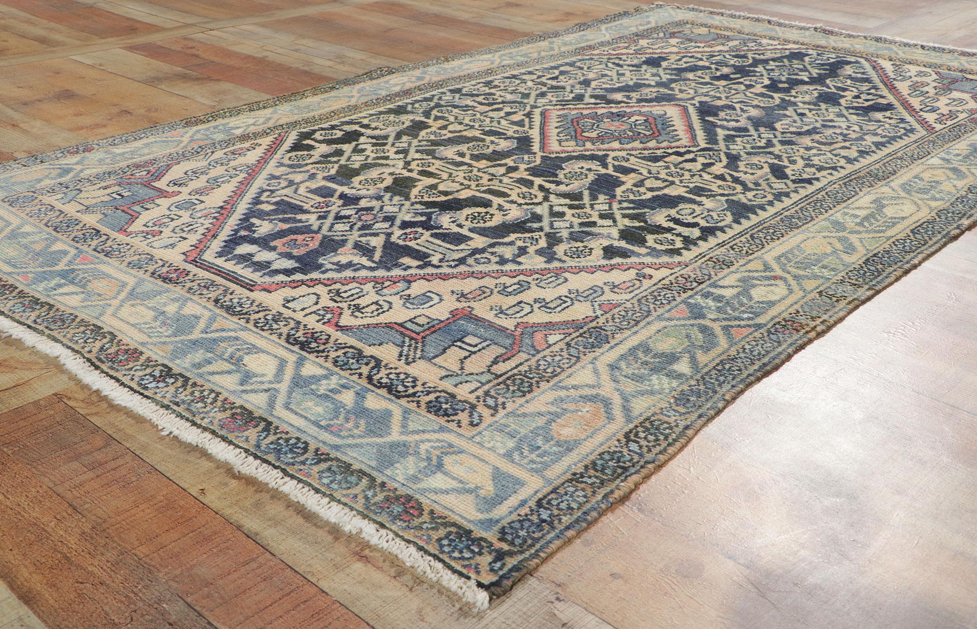 Wool Antique Persian Malayer Rug with Herati Design For Sale