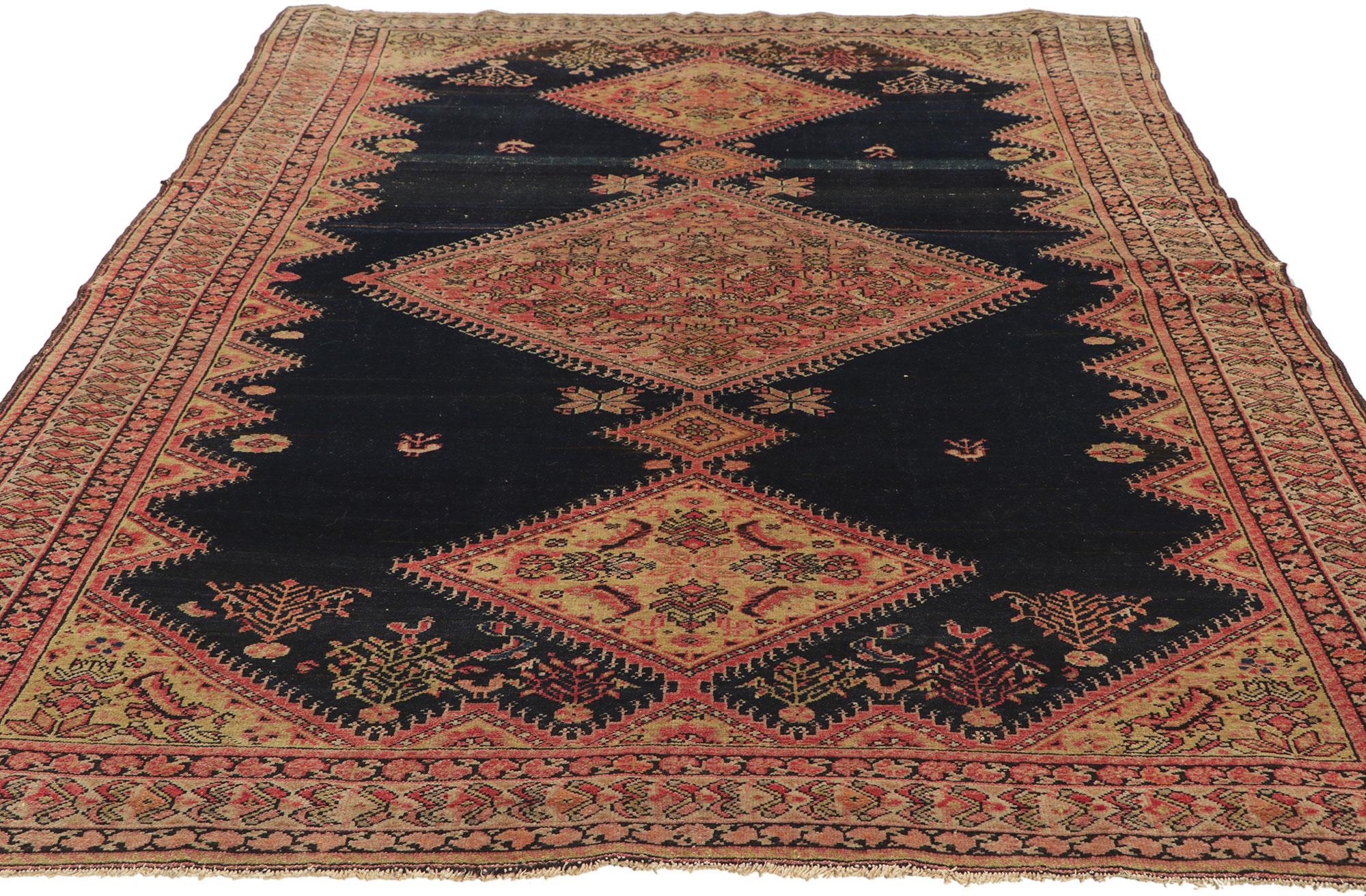 Hand-Knotted Antique Persian Malayer Rug with Herati Pole Medallion For Sale