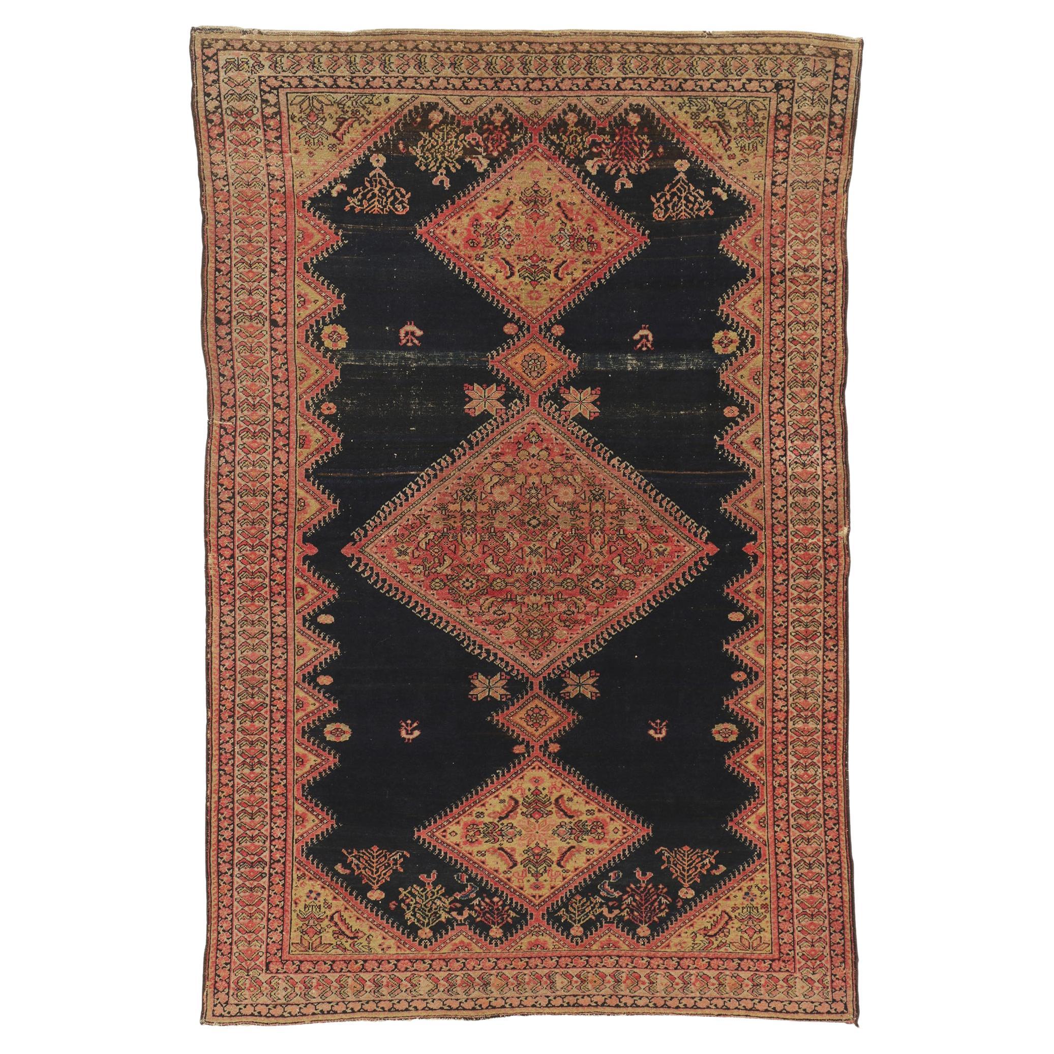 Tapis persan ancien Malayer avec médaillon à poteau Herati