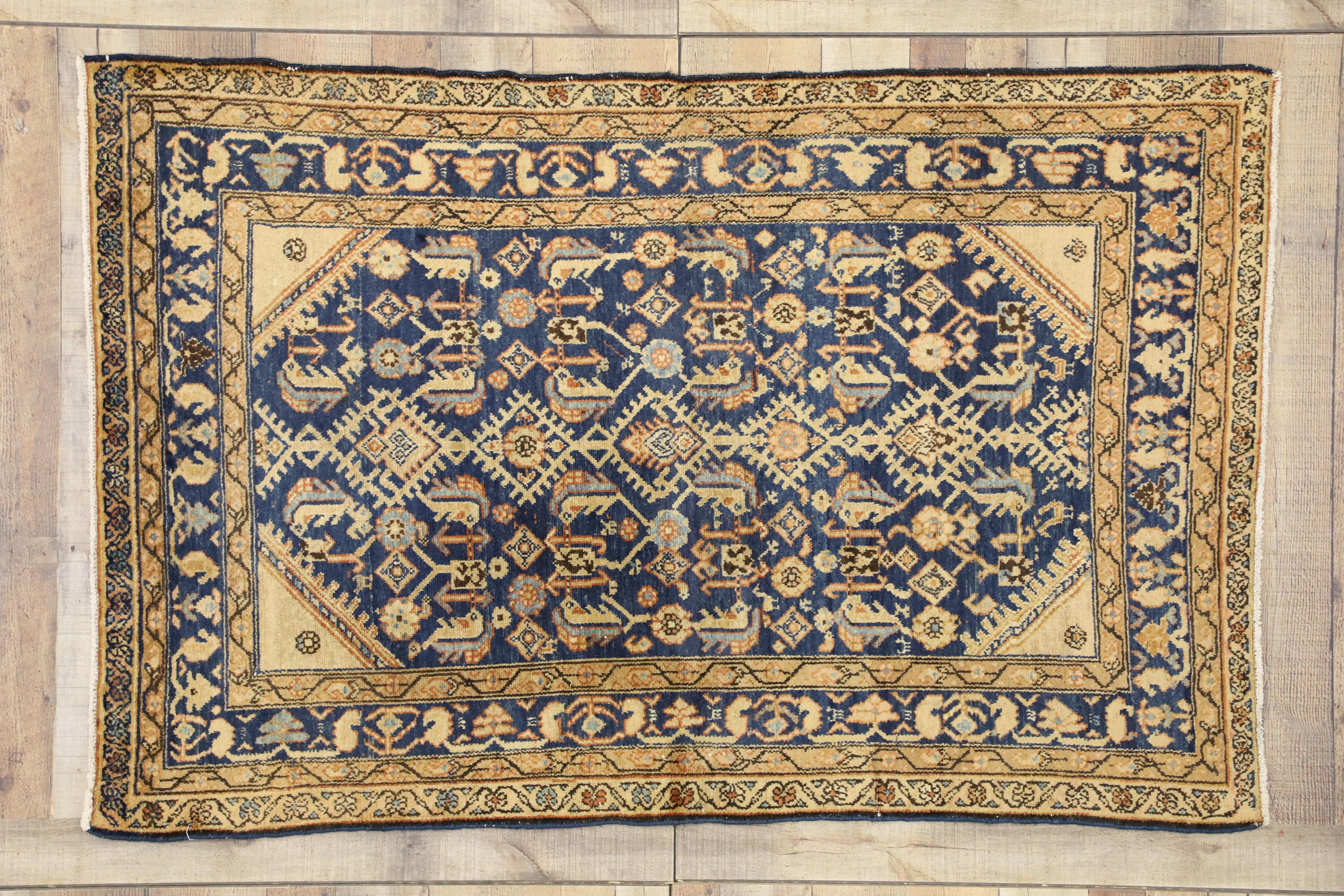 20th Century Antique Persian Malayer Rug with Hollywood Regency Style For Sale