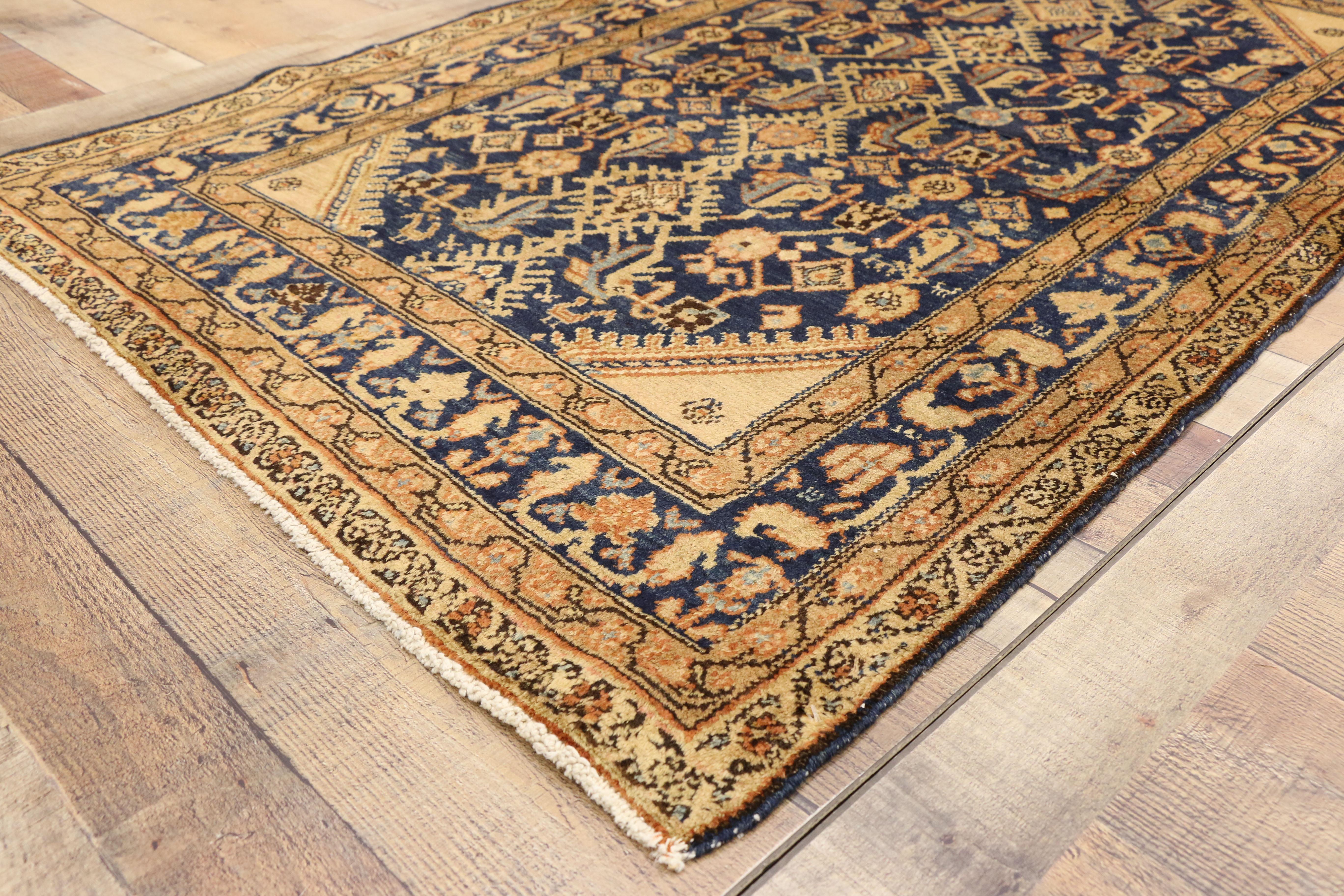 Wool Antique Persian Malayer Rug with Hollywood Regency Style For Sale