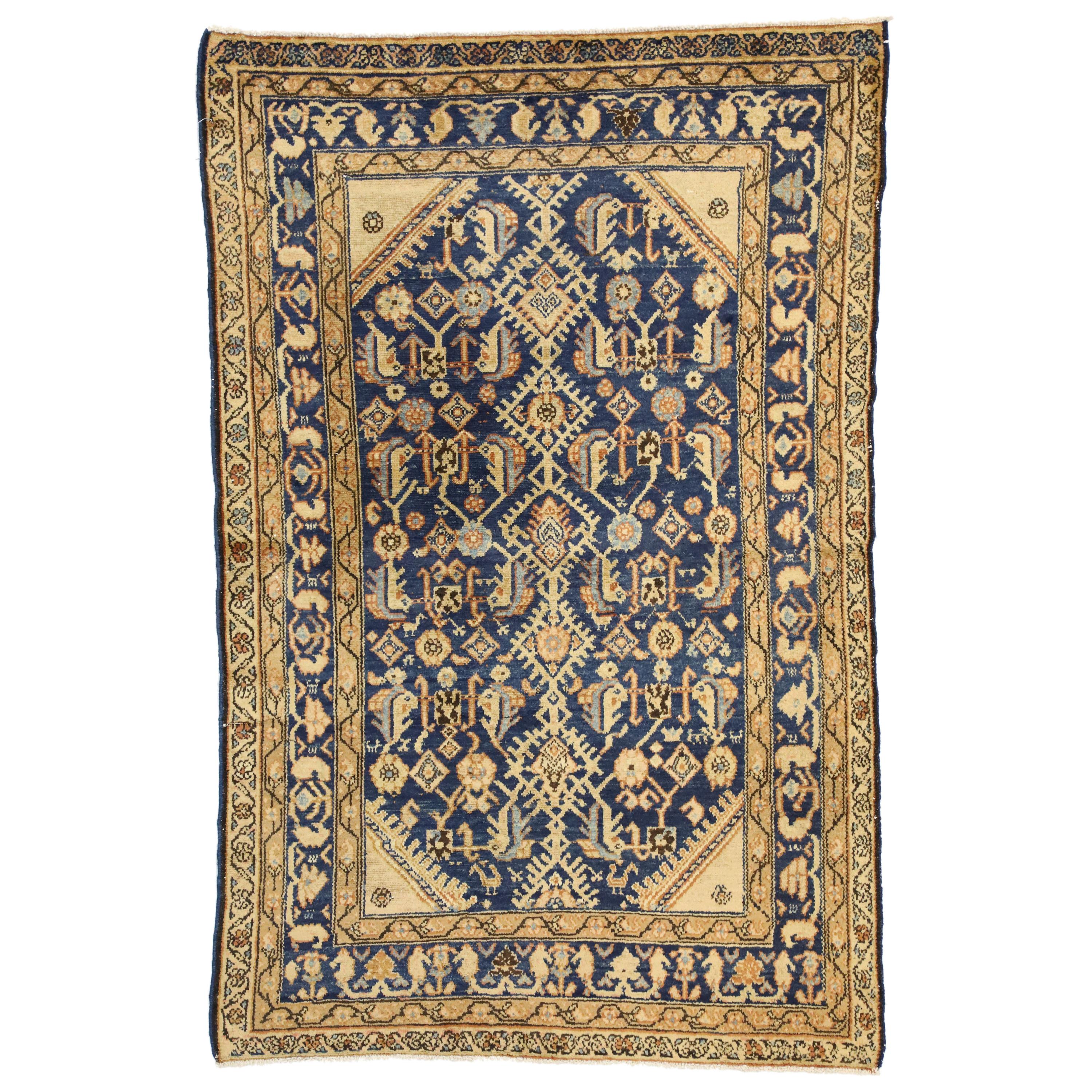 Tapis persan ancien Malayer avec style Hollywood Regency