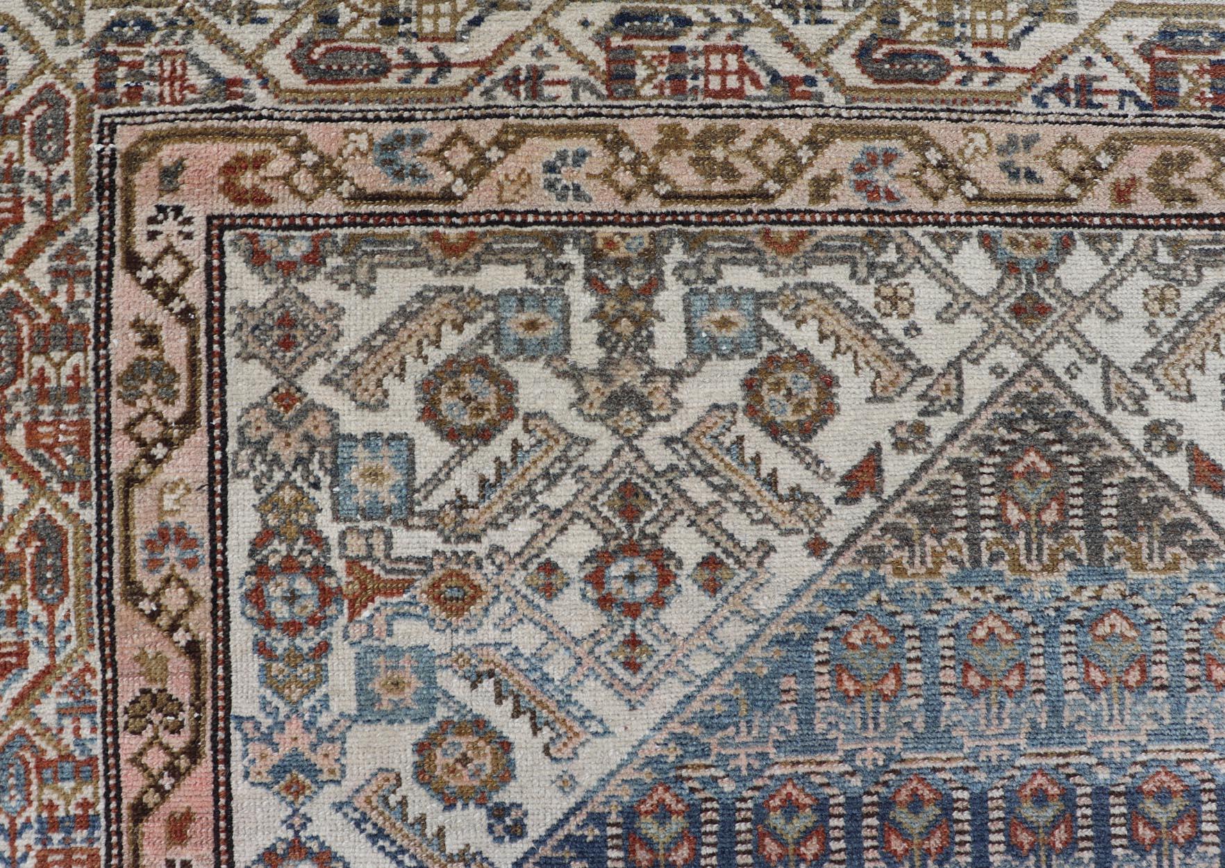 Noué à la main Tapis persan ancien Malayer avec motif Herati complexe sur toute sa surface 4'0 x 5'10 en vente