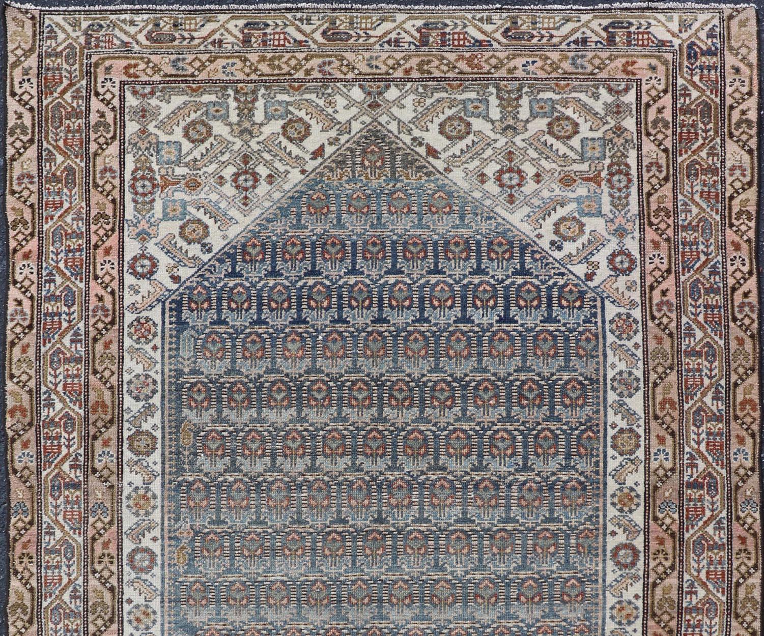 Laine Tapis persan ancien Malayer avec motif Herati complexe sur toute sa surface 4'0 x 5'10 en vente