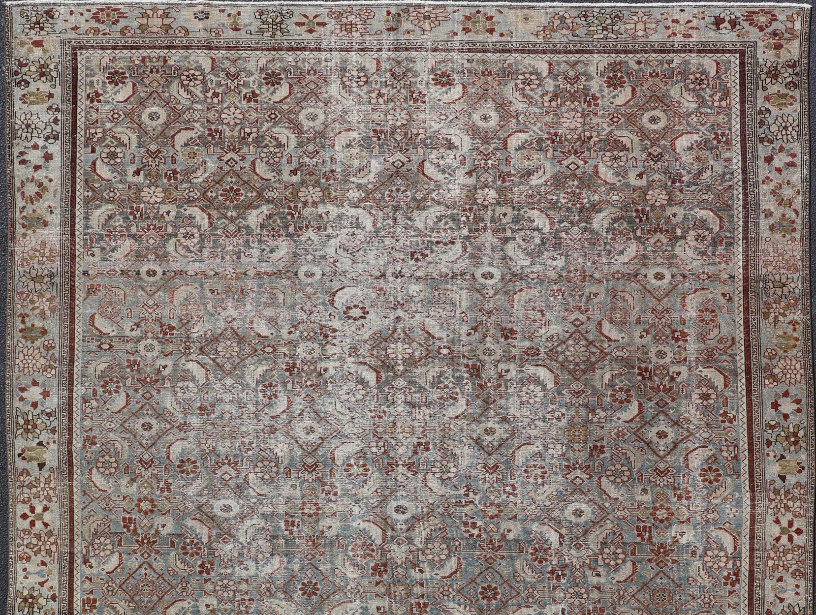 Annodato a mano Antico tappeto persiano Malayer con intricati disegni floreali 9'6 x 13'1 in vendita