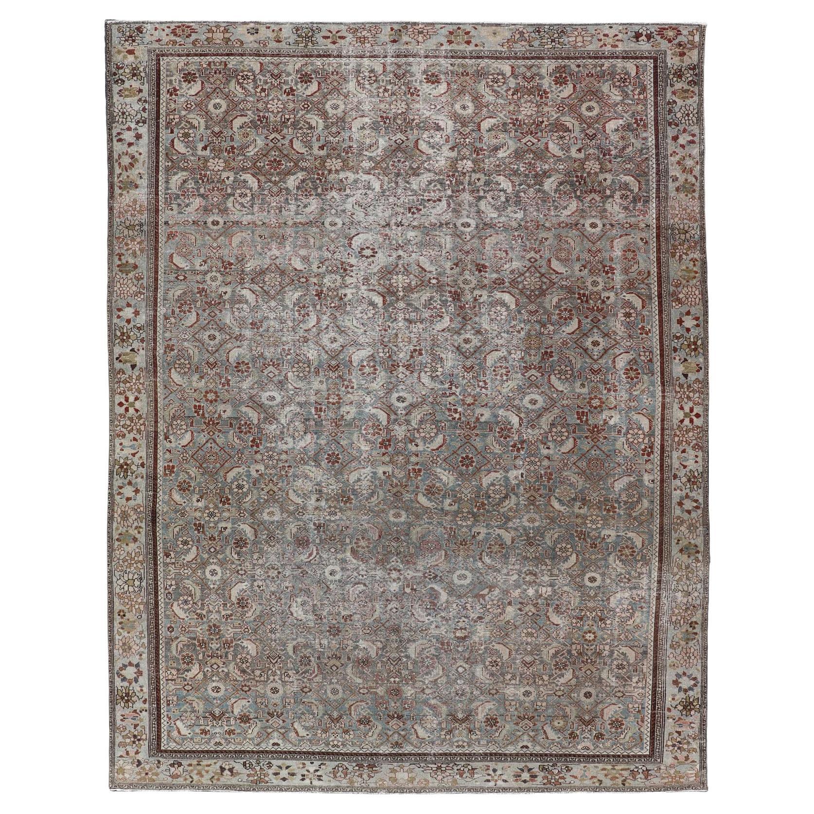 Antico tappeto persiano Malayer con intricati disegni floreali 9'6 x 13'1 in vendita