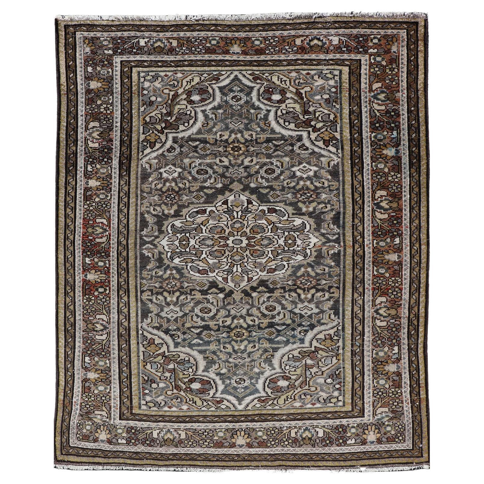 Antique Persian Malayer Rug with Intricate Botanical Design 3'6 x 4'5